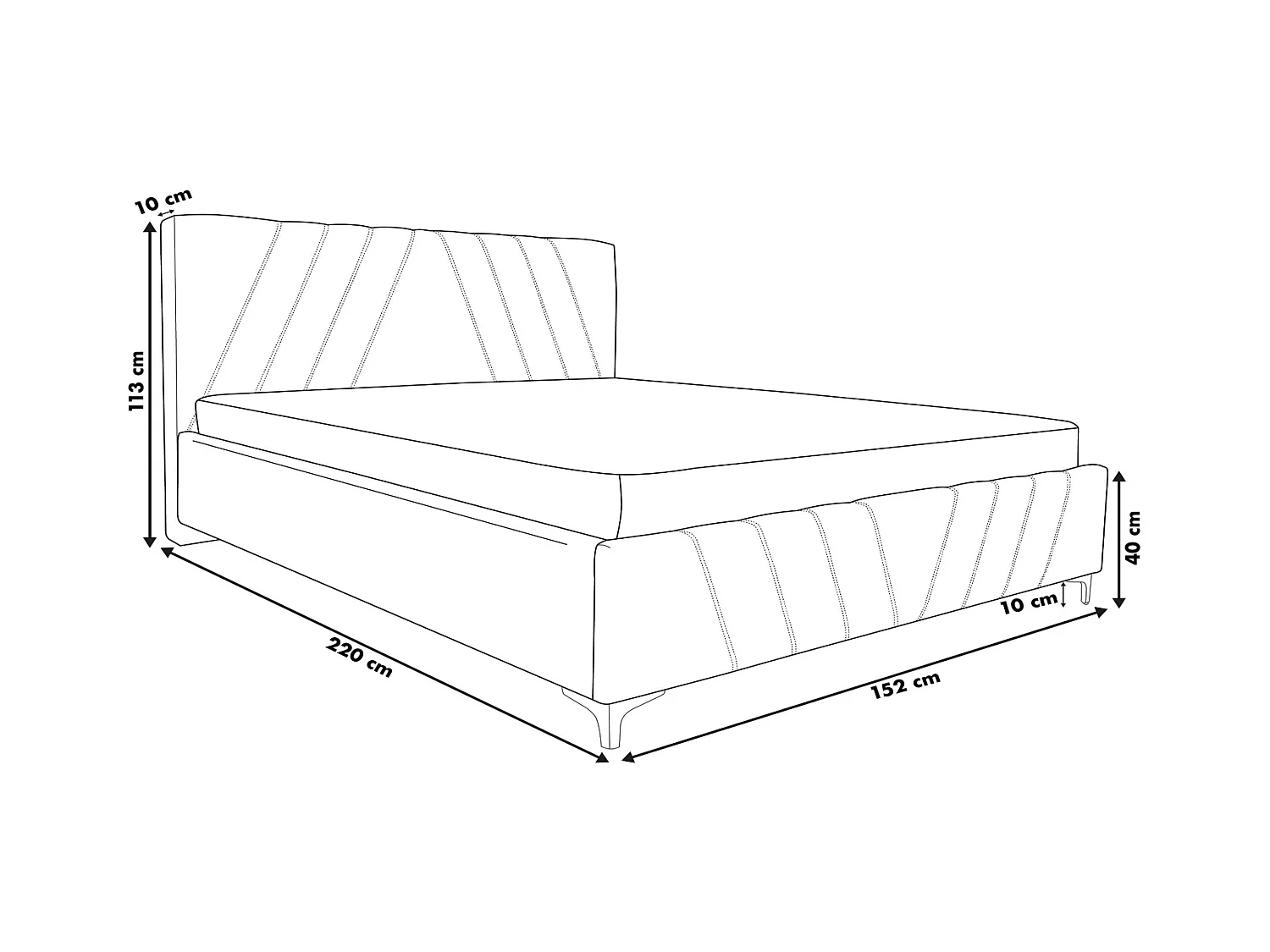 Lit rembourré Capri  avec tête de lit, 140 x 200 cm, lit double avec coffre de rangement et sommier à lattes en métal, tissu velours, couleur : beige