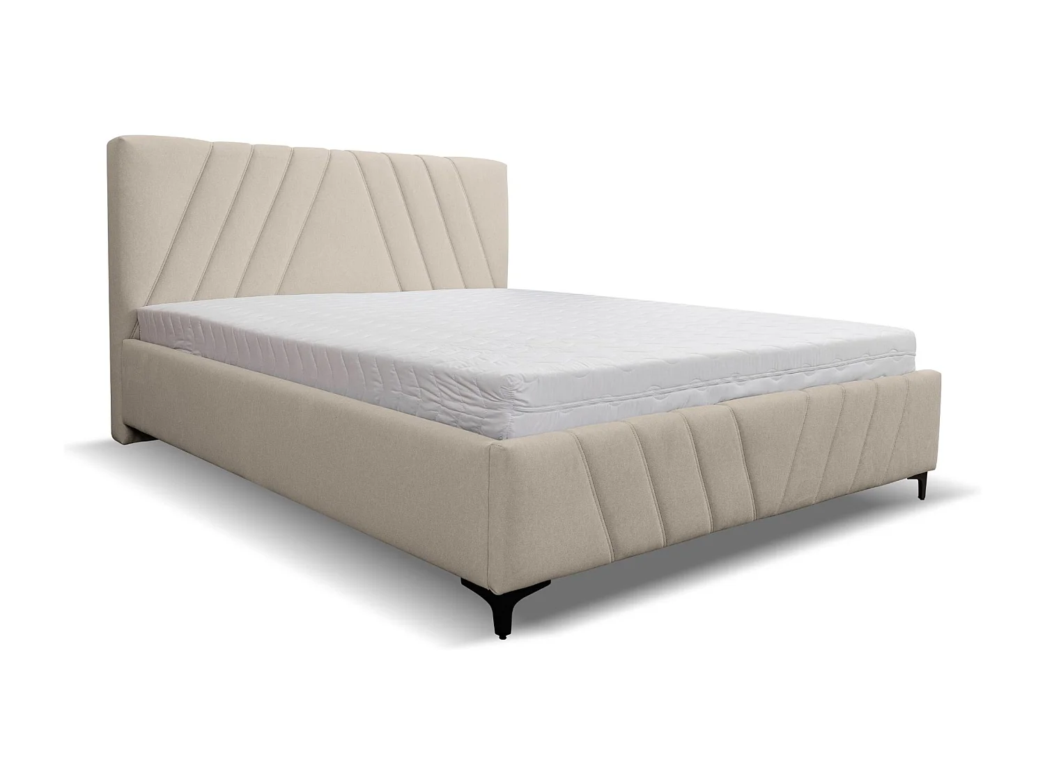 Lit rembourré Capri  avec tête de lit, 140 x 200 cm, lit double avec coffre de rangement et sommier à lattes en métal, tissu velours, couleur : beige