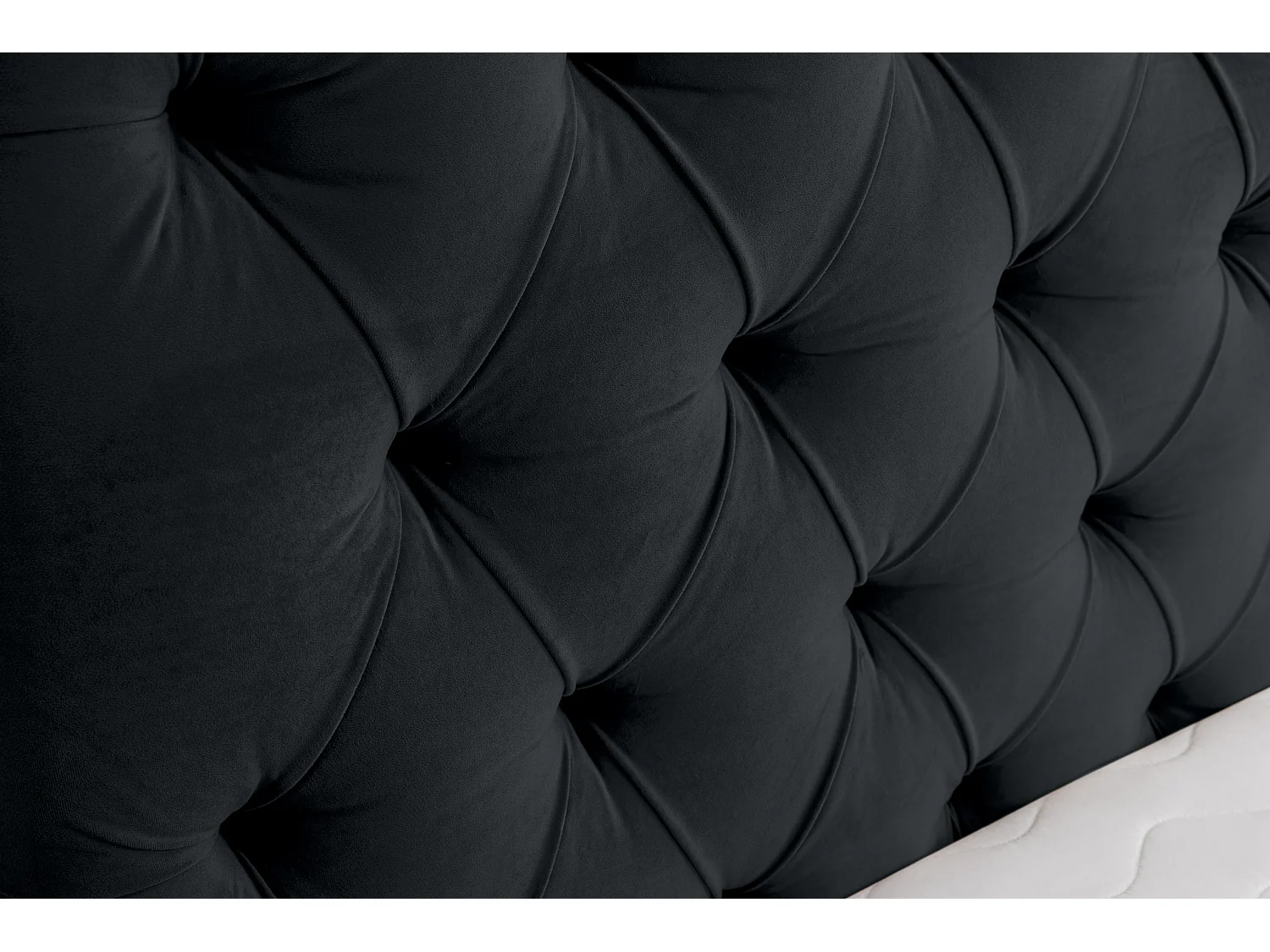 Lit rembourré Chesterfield avec tête de lit, 160 x 200 cm, lit double avec coffre de rangement et sommier à lattes en métal, tissu velours, couleur : noir