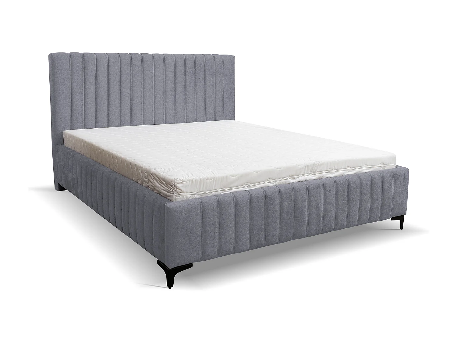 Lit rembourré Quant avec tête de lit, 160 x 200 cm, lit double avec coffre de rangement et sommier à lattes en métal, tissu velours, couleur : gris