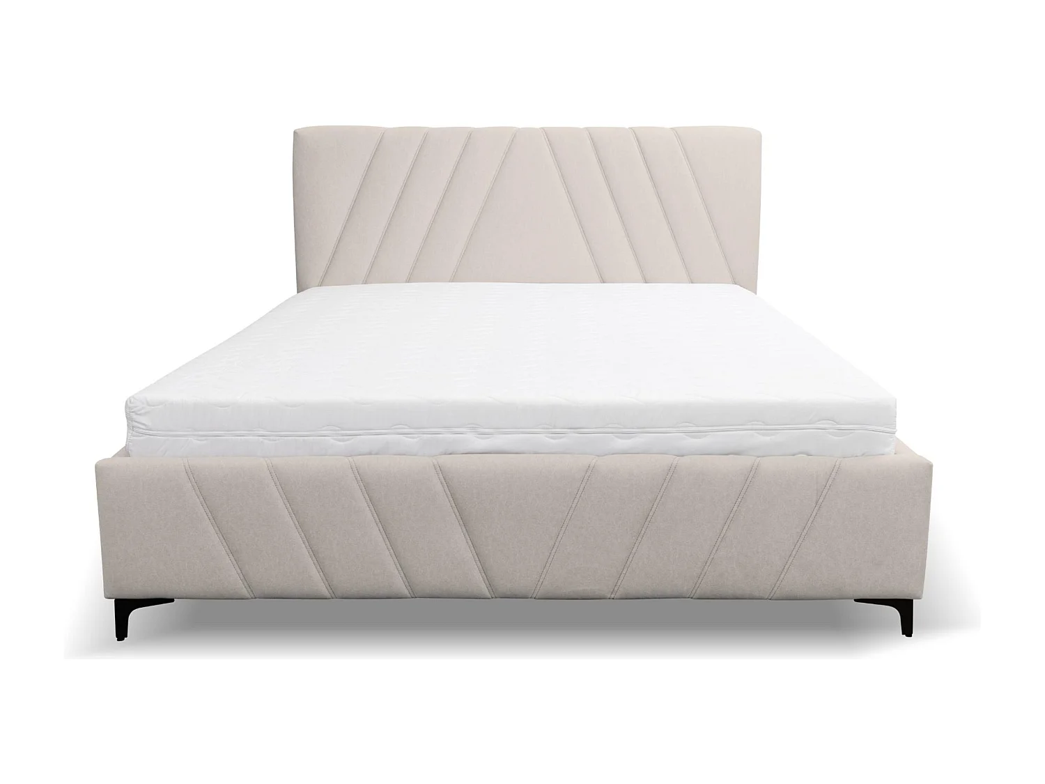 Lit rembourré Capri  avec tête de lit, 180 x 200 cm, lit double avec coffre de rangement et sommier à lattes en métal, tissu velours, couleur : beige