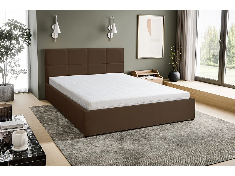 Polsterbett BETTY mit Kopfteil, 160 x200 cm, Doppelbett mit Bettkasten und Lattenrost aus Velourstoff, Velourstoff, Frabe: Braun