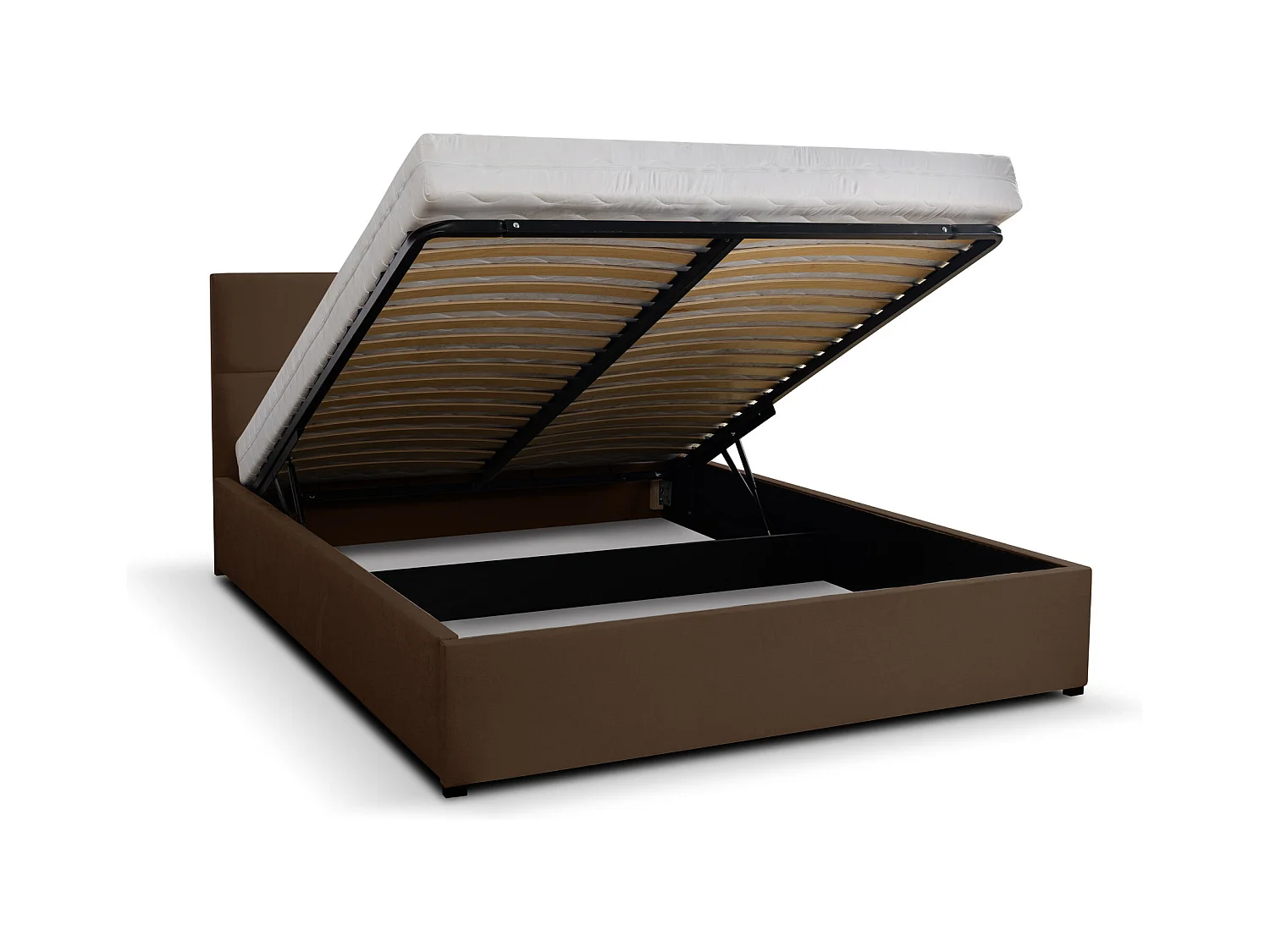 Lit rembourré BETTY avec tête de lit, 160 x 200 cm, lit double avec coffre de rangement et sommier à lattes en velours, velours, couleur : marron