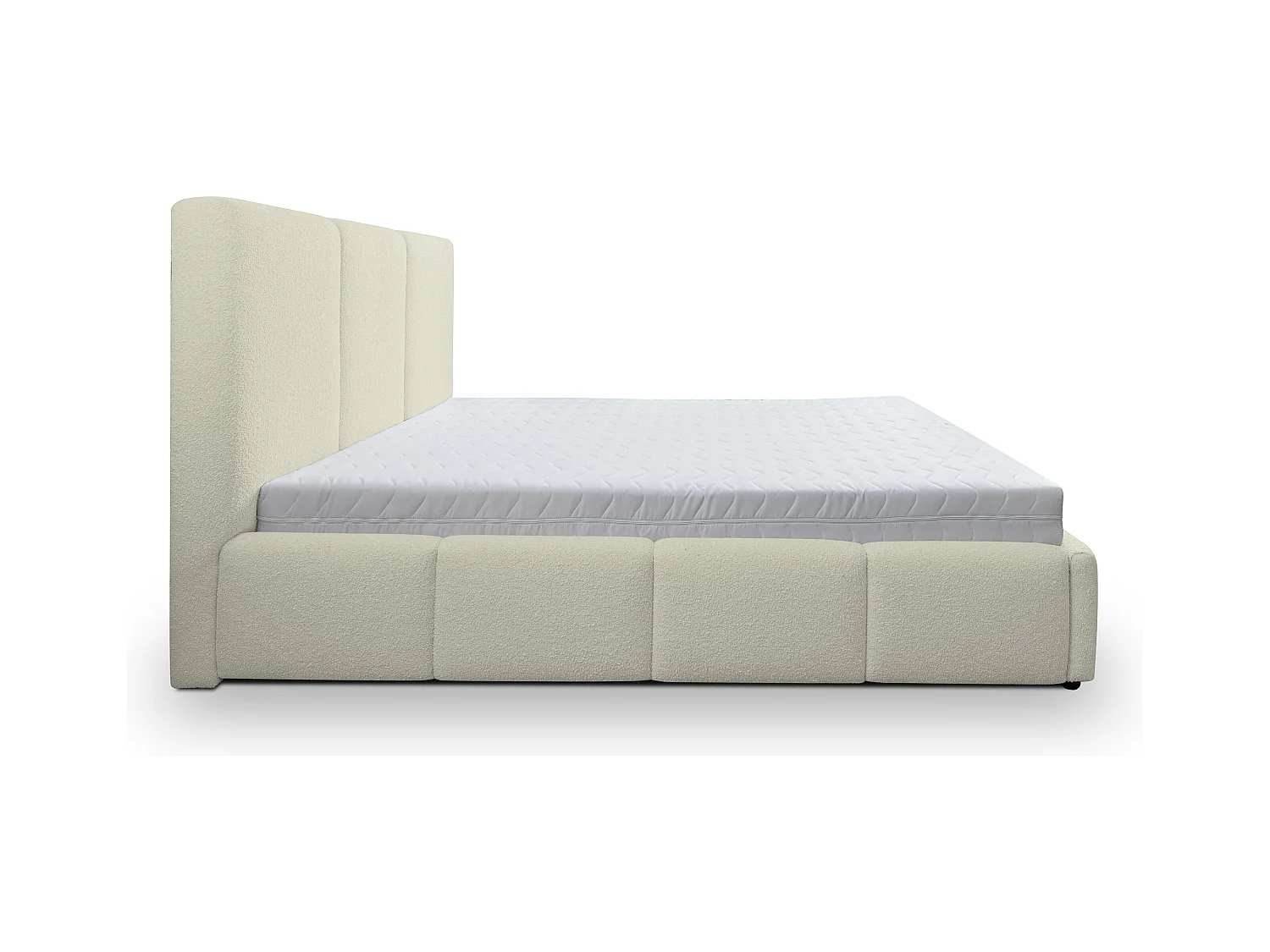 Lit rembourré Basti avec tête de lit, 160 x 200 cm, lit double avec coffre de rangement et sommier à lattes en métal, tissu bouclé, couleur : beige