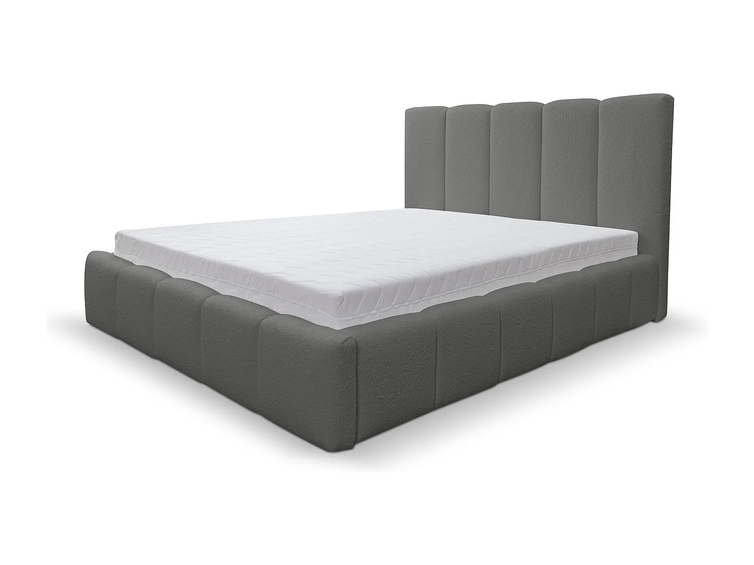 Lit rembourré Marco avec tête de lit, 180 x 200 cm, lit double avec coffre de rangement et sommier à lattes en métal, tissu bouclé, couleur : gris