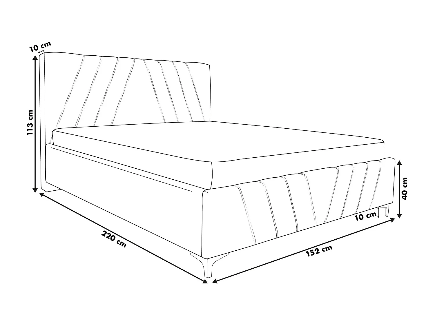 Lit rembourré Chesterfield avec tête de lit, 140 x 200 cm, lit double avec coffre de rangement et sommier à lattes en métal, tissu velours, couleur : noir