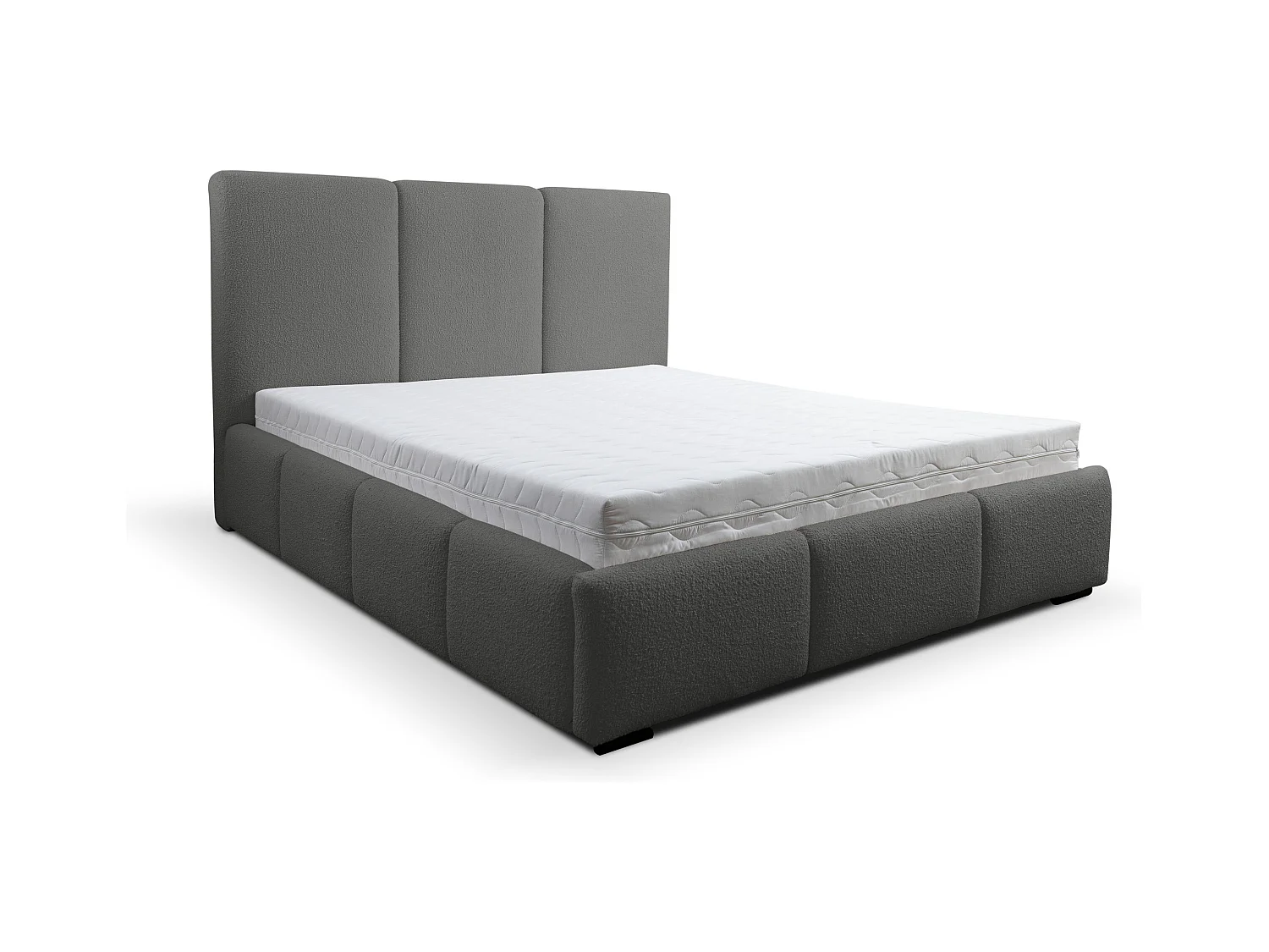 Lit rembourré Basti avec tête de lit, 180 x 200 cm, lit double avec coffre de rangement et sommier à lattes en métal, tissu bouclé, couleur : gris