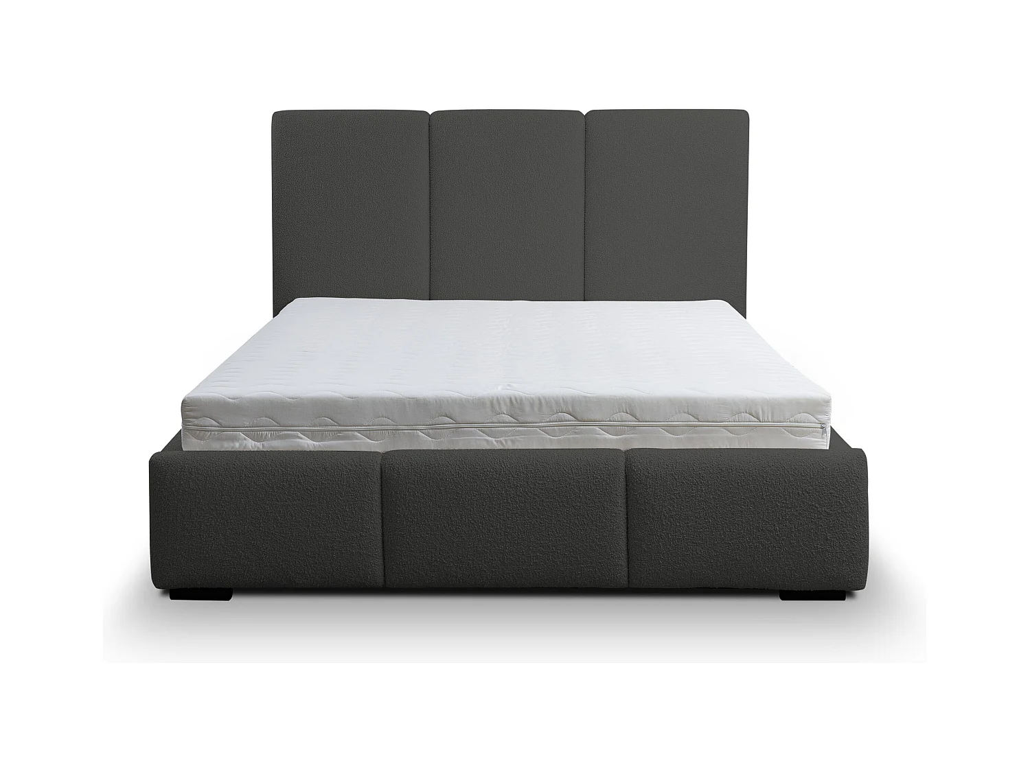 Lit rembourré Basti avec tête de lit, 180 x 200 cm, lit double avec coffre de rangement et sommier à lattes en métal, tissu bouclé, couleur : gris