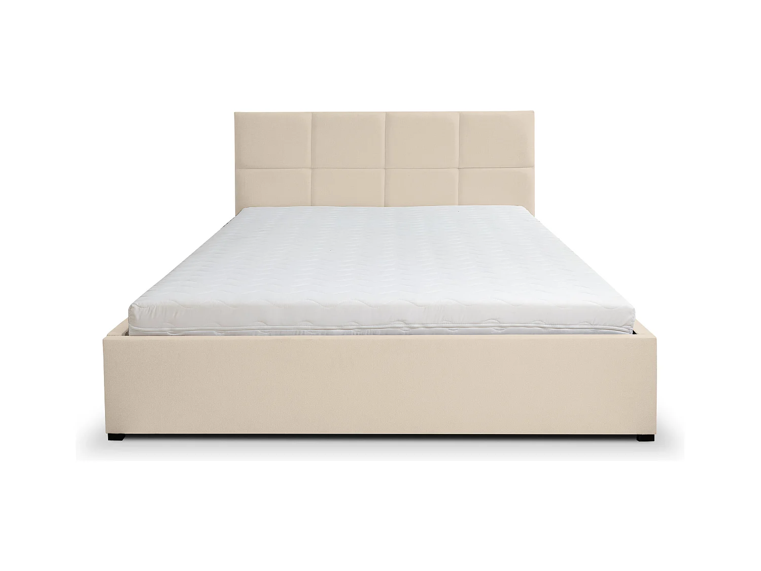 Lit rembourré BETTY avec tête de lit, 140 x 200 cm, lit double avec coffre de rangement et sommier à lattes en velours, velours, couleur : beige