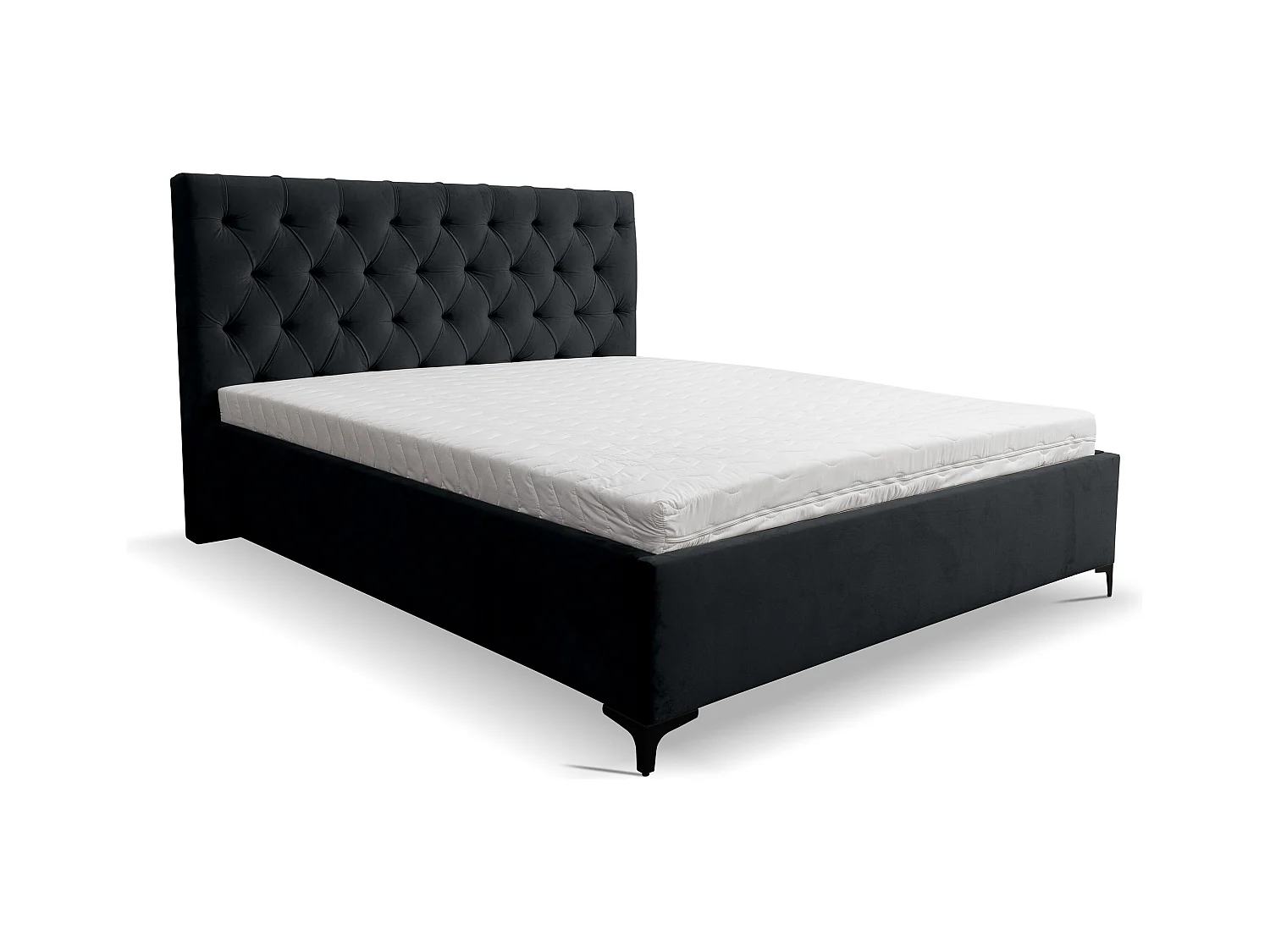 Lit rembourré Chesterfield avec tête de lit, 180 x 200 cm, lit double avec coffre de rangement et sommier à lattes en métal, tissu velours, couleur : noir
