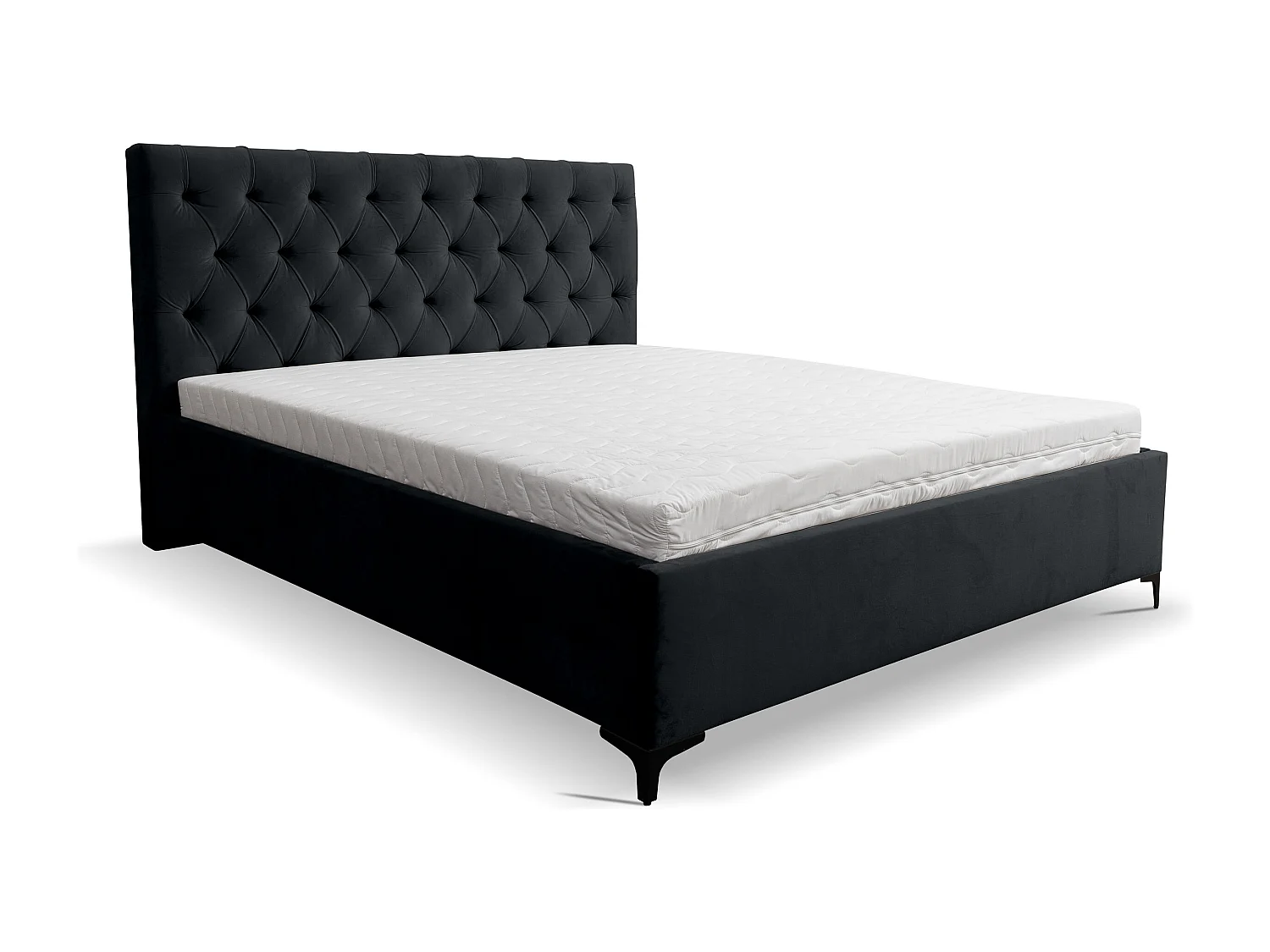 Lit rembourré Chesterfield avec tête de lit, 180 x 200 cm, lit double avec coffre de rangement et sommier à lattes en métal, tissu velours, couleur : noir