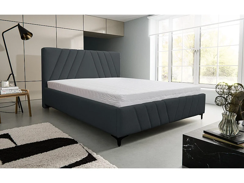 Polsterbett Capri  mit Kopfteil, 180 x 200 cm, Doppelbett mit Bettkasten und Lattenrost aus Metall, Velourstoff, Frabe: Schwarz