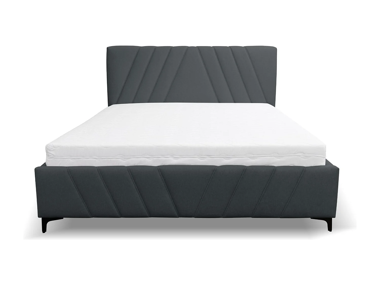 Lit rembourré Capri avec tête de lit, 180 x 200 cm, lit double avec coffre de rangement et sommier à lattes en métal, tissu velours, couleur : noir