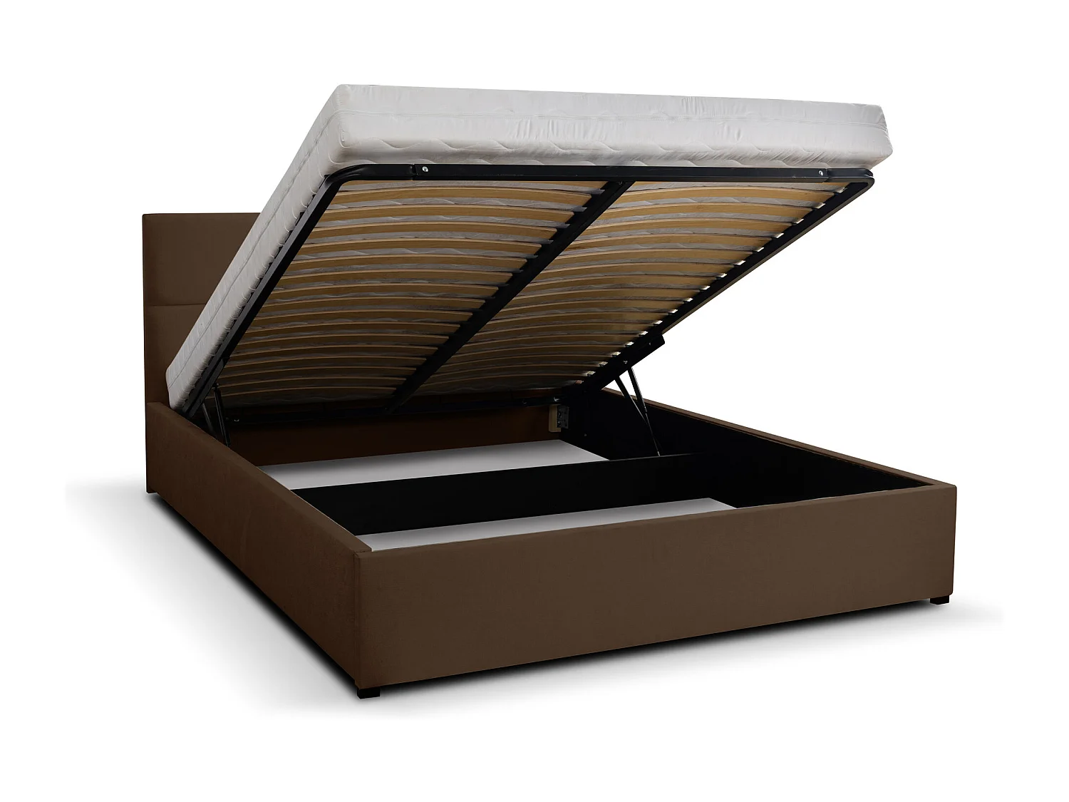 Polsterbett BETTY mit Kopfteil, 180 x200 cm, Doppelbett mit Bettkasten und Lattenrost aus Velourstoff, Velourstoff, Frabe: Braun