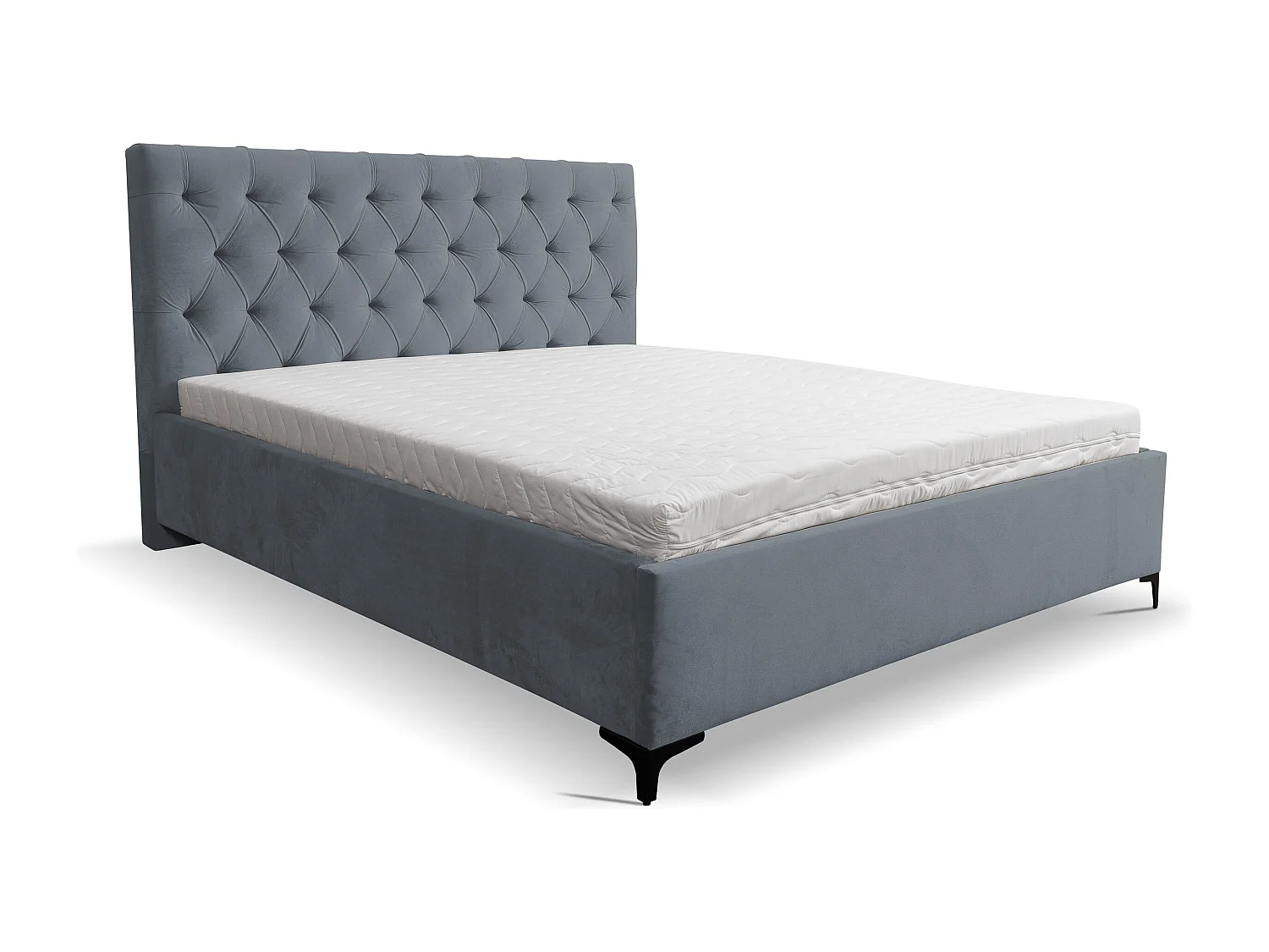 Lit rembourré Chesterfield avec tête de lit, 140 x 200 cm, lit double avec coffre de rangement et sommier à lattes en métal, tissu velours, couleur : gris