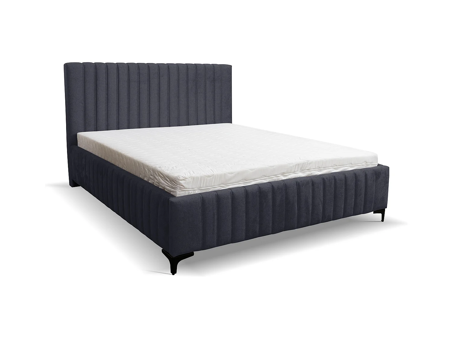 Lit rembourré Quant avec tête de lit, 140 x 200 cm, lit double avec coffre de rangement et sommier à lattes en métal, tissu velours, couleur : noir