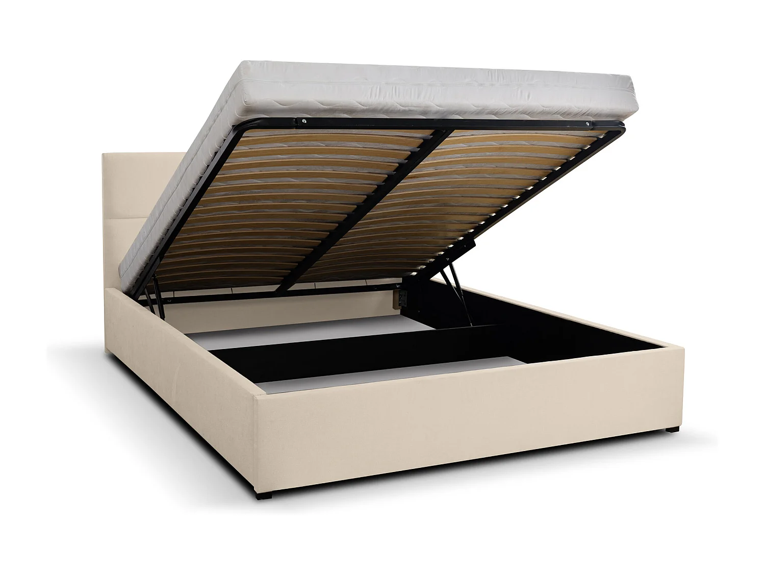 Polsterbett BETTY mit Kopfteil, 160 x200 cm, Doppelbett mit Bettkasten und Lattenrost aus Velourstoff, Velourstoff, Frabe: Beige
