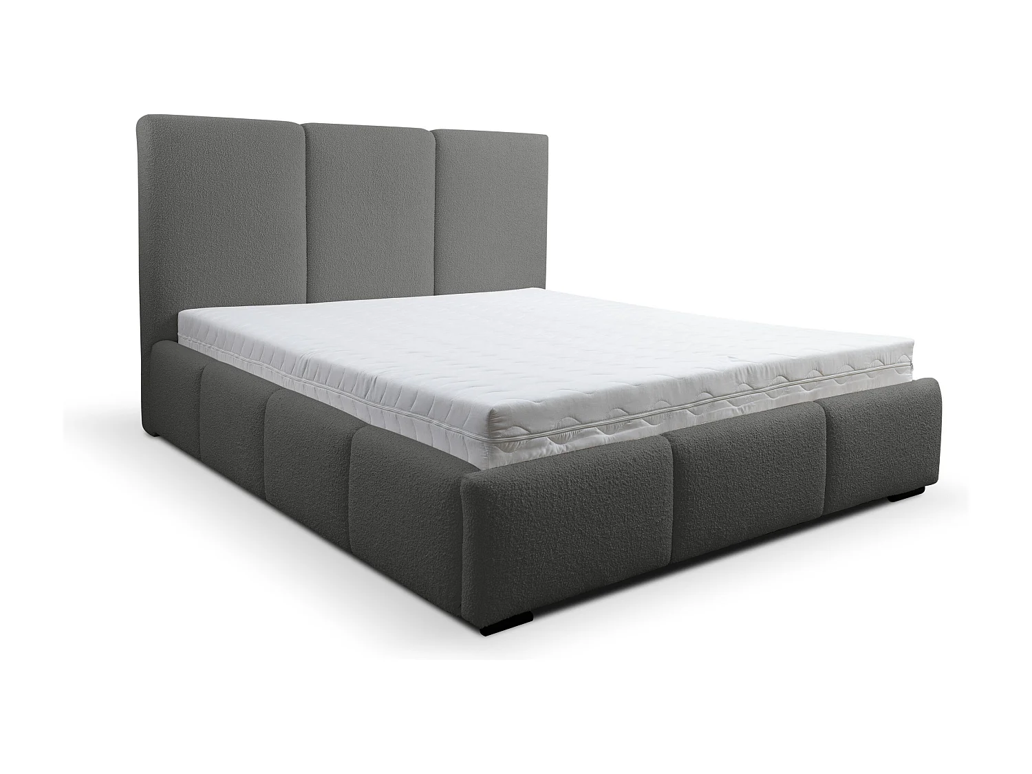 Lit rembourré Basti avec tête de lit, 140 x 200 cm, lit double avec coffre de rangement et sommier à lattes en métal, tissu bouclé, couleur : gris