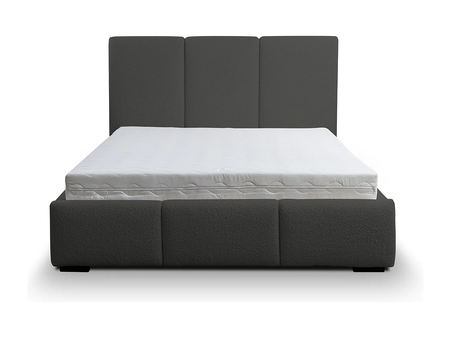 Lit rembourré Basti avec tête de lit, 140 x 200 cm, lit double avec coffre de rangement et sommier à lattes en métal, tissu bouclé, couleur : gris