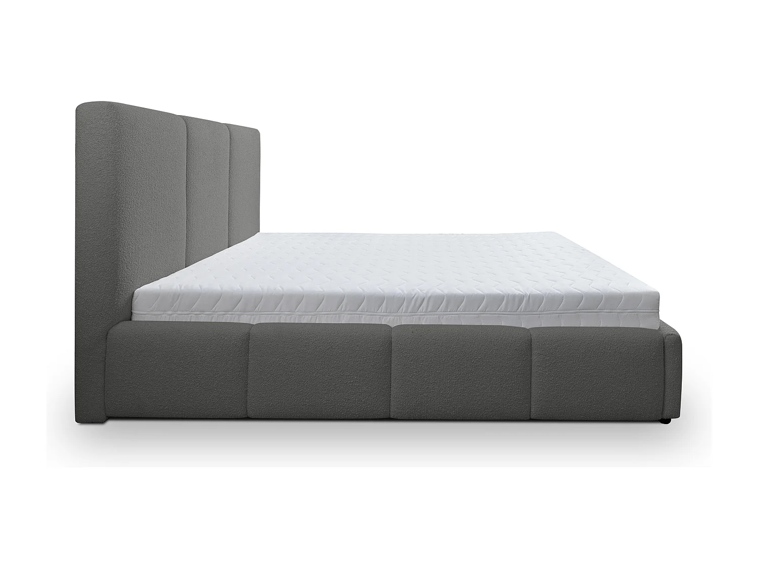 Lit rembourré Basti avec tête de lit, 140 x 200 cm, lit double avec coffre de rangement et sommier à lattes en métal, tissu bouclé, couleur : gris