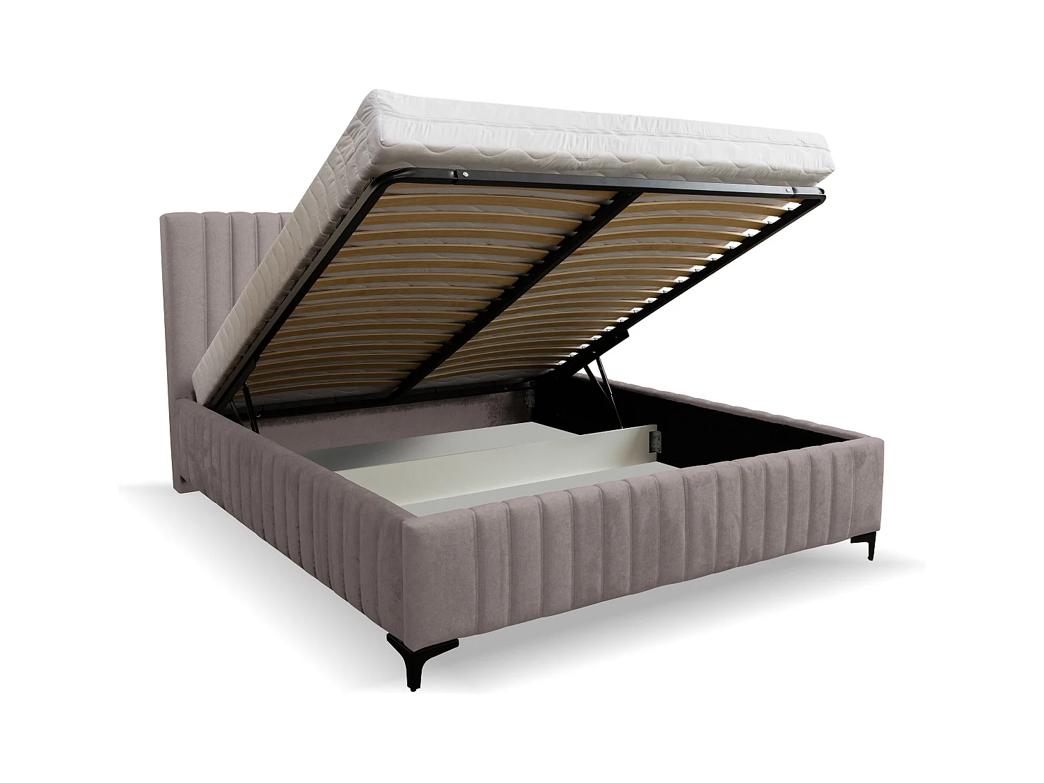 Lit rembourré Quant avec tête de lit, 160 x 200 cm, lit double avec coffre de rangement et sommier à lattes en métal, tissu velours, couleur : marron