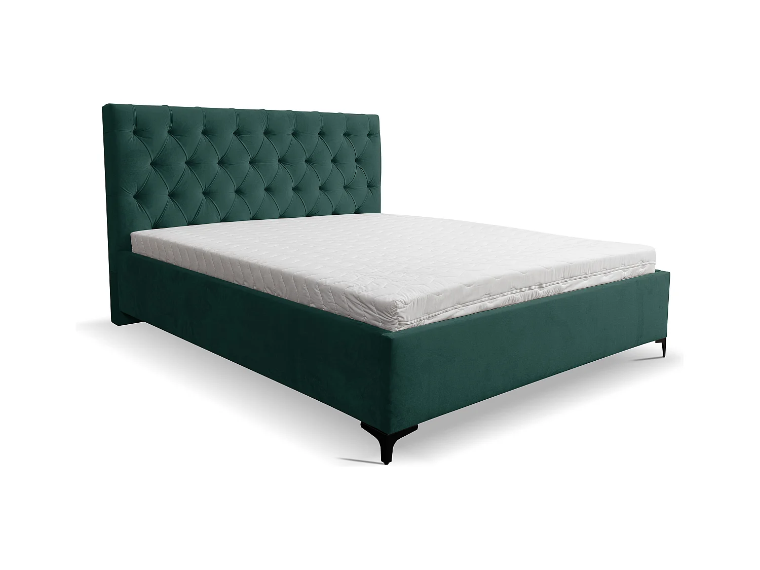 Lit rembourré Chesterfield avec tête de lit, 140 x 200 cm, lit double avec coffre de rangement et sommier à lattes en métal, tissu velours, couleur : vert