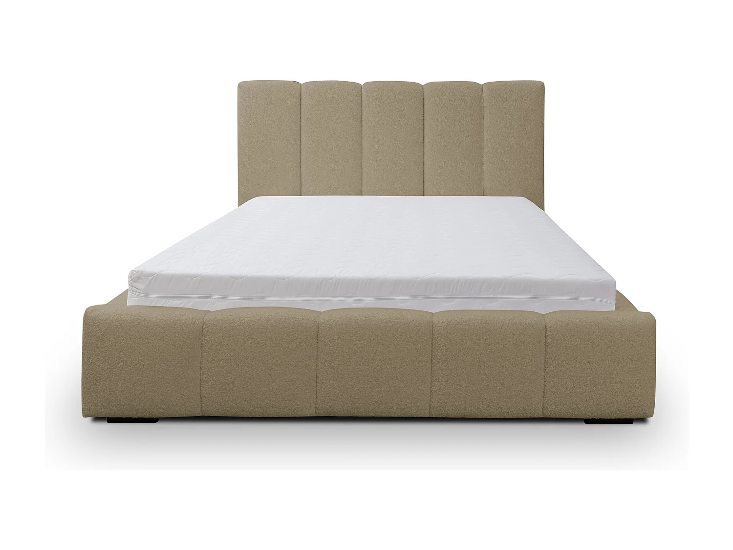 Lit rembourré Marco avec tête de lit, 180 x 200 cm, lit double avec coffre de rangement et sommier à lattes en métal, tissu bouclé, couleur : marron