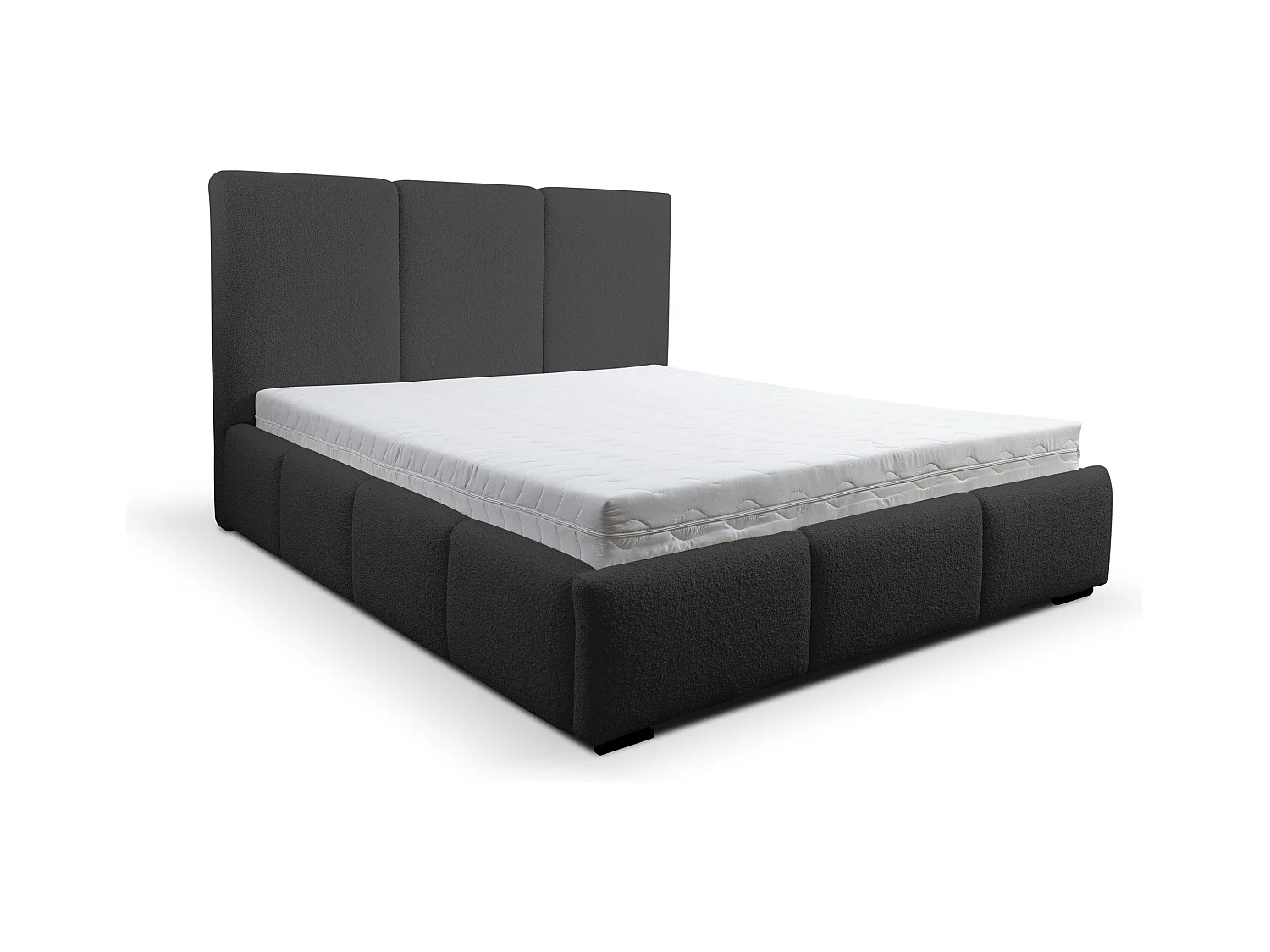 Lit rembourré Basti avec tête de lit, 180 x 200 cm, lit double avec coffre de rangement et sommier à lattes en métal, tissu bouclé, couleur : noir