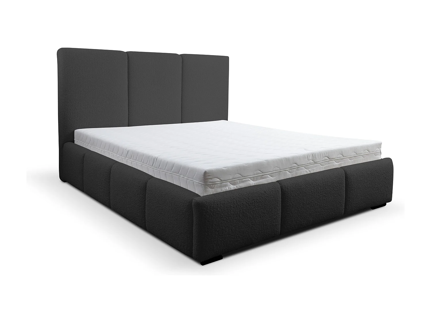 Lit rembourré Basti avec tête de lit, 180 x 200 cm, lit double avec coffre de rangement et sommier à lattes en métal, tissu bouclé, couleur : noir