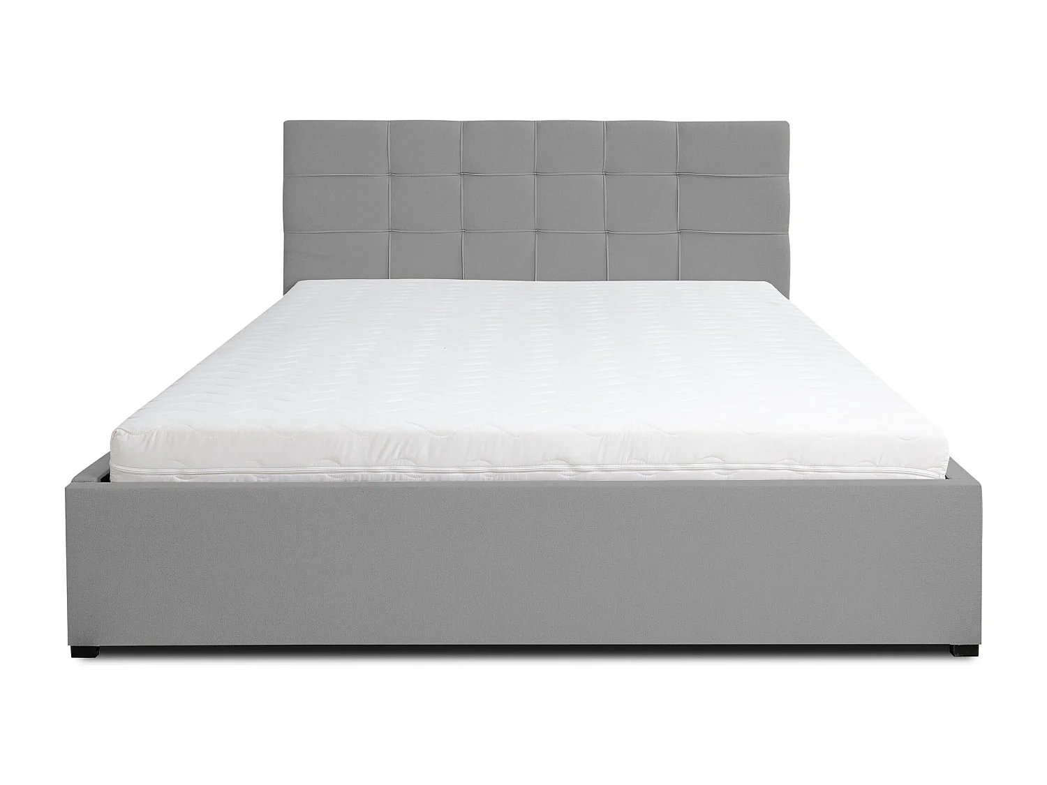 Polsterbett JESSA mit Kopfteil, 140 x200 cm, Doppelbett mit Bettkasten und Lattenrost aus Velourstoff, Velourstoff, Frabe: Grau