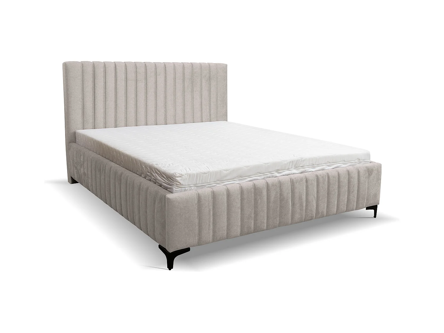 Lit rembourré Quant avec tête de lit, 140 x 200 cm, lit double avec coffre de rangement et sommier à lattes en métal, tissu velours, couleur : beige