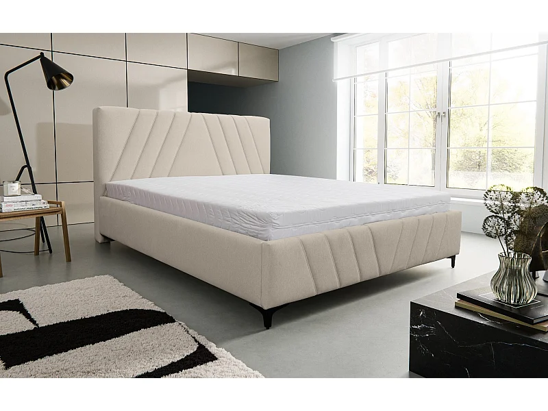 Gestoffeerd bed Capri  met hoofdeinde, 160 x 200 cm, tweepersoonsbed met bedbak en lattenbodem van metaal, veloursstof, kleur: beige