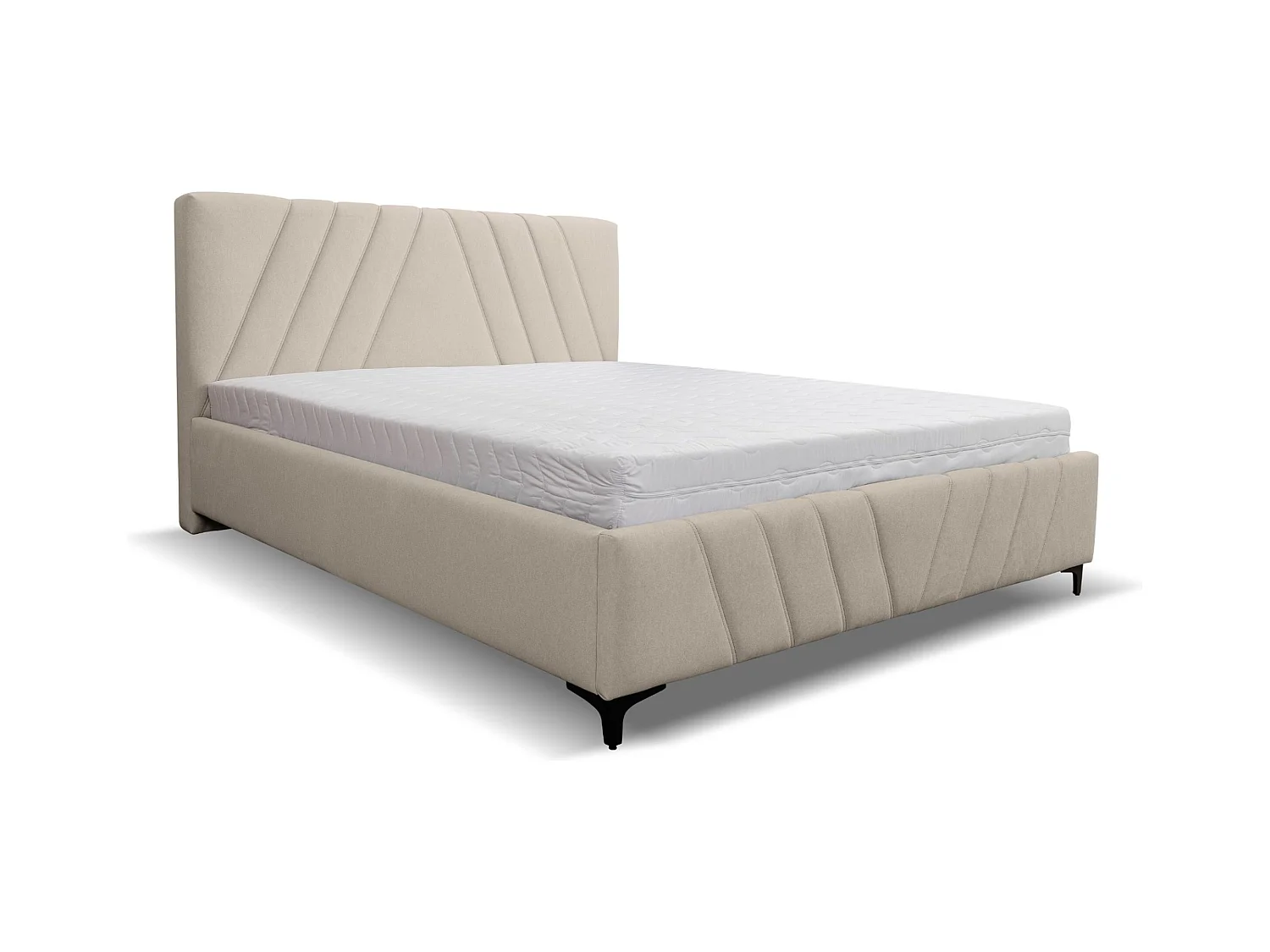 Lit rembourré Capri  avec tête de lit, 160 x 200 cm, lit double avec coffre de rangement et sommier à lattes en métal, tissu velours, couleur : beige