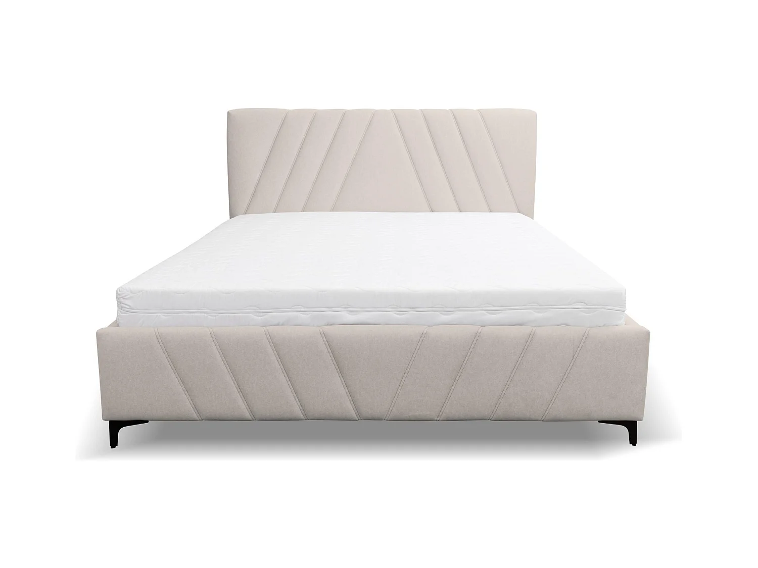 Lit rembourré Capri  avec tête de lit, 160 x 200 cm, lit double avec coffre de rangement et sommier à lattes en métal, tissu velours, couleur : beige