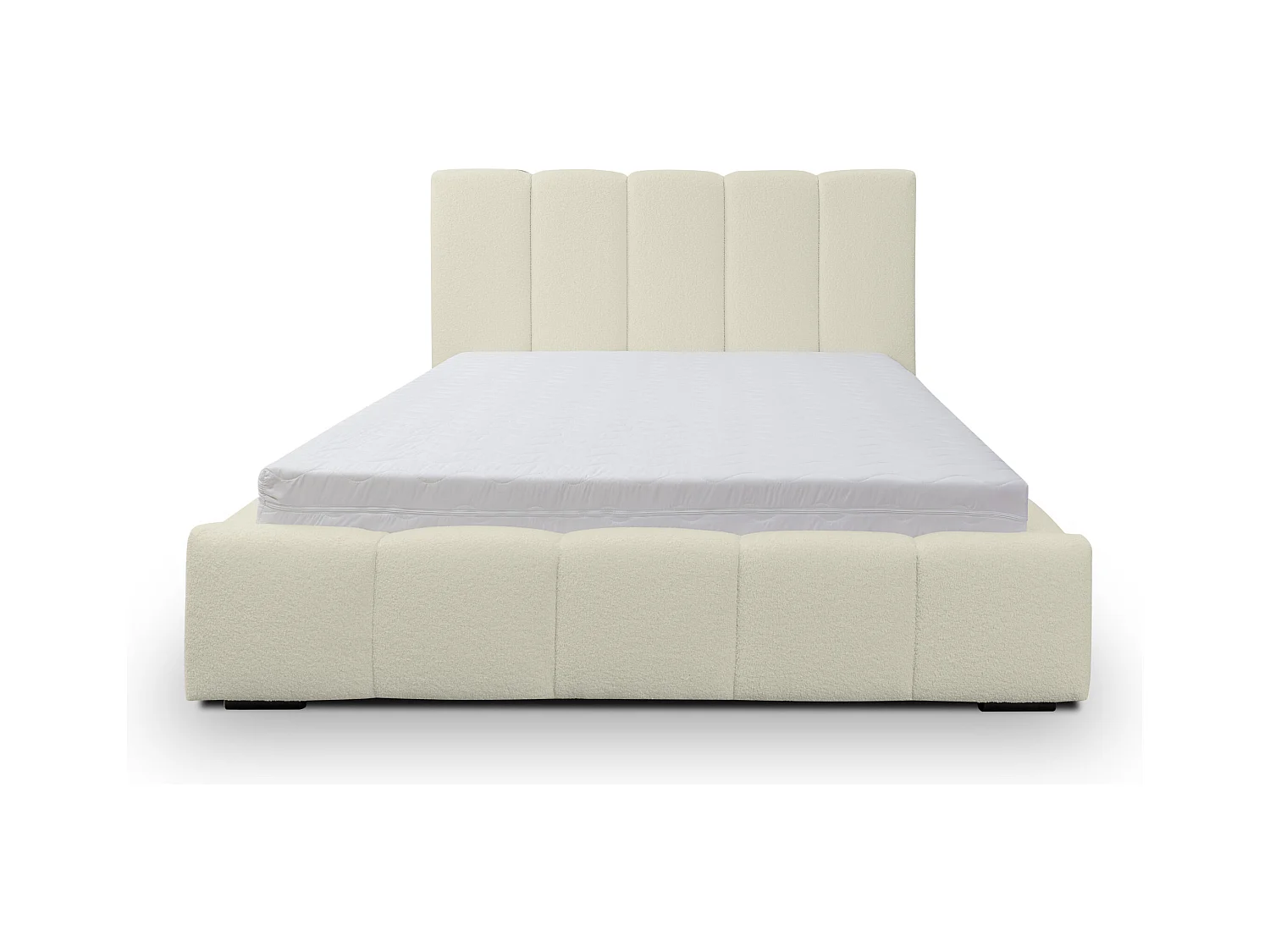 Lit rembourré Marco avec tête de lit, 140 x 200 cm, lit double avec coffre de rangement et sommier à lattes en métal, tissu bouclé, couleur : beige