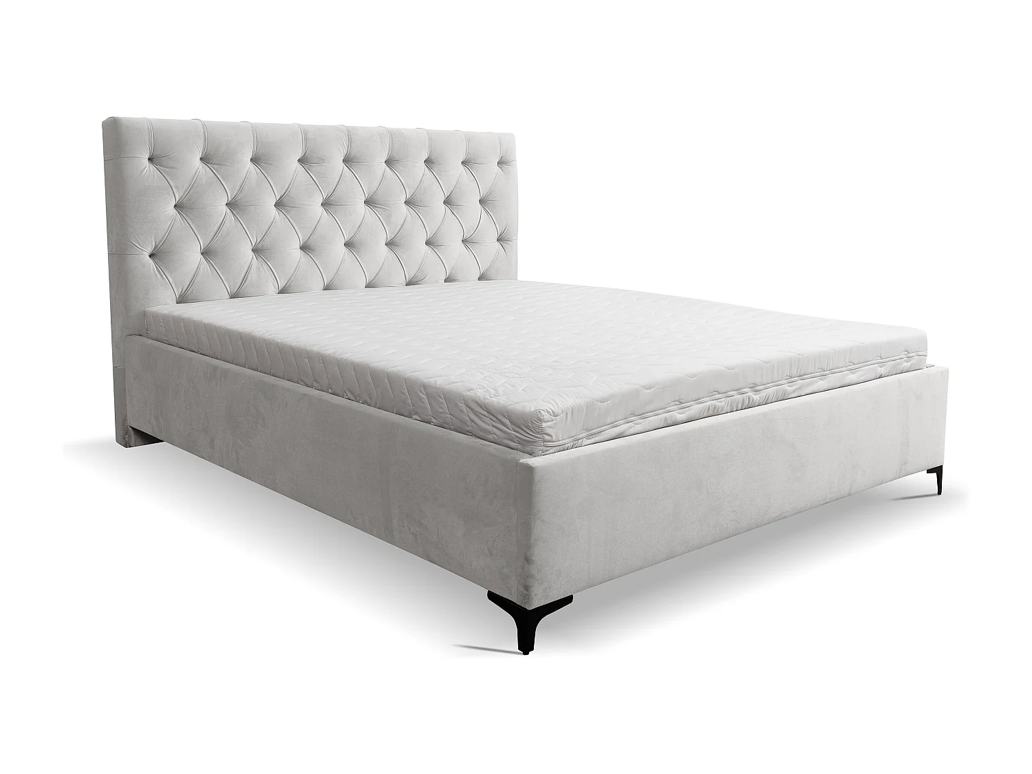 Lit rembourré Chesterfield avec tête de lit, 180 x 200 cm, lit double avec coffre de rangement et sommier à lattes en métal, tissu velours, couleur : gris clair