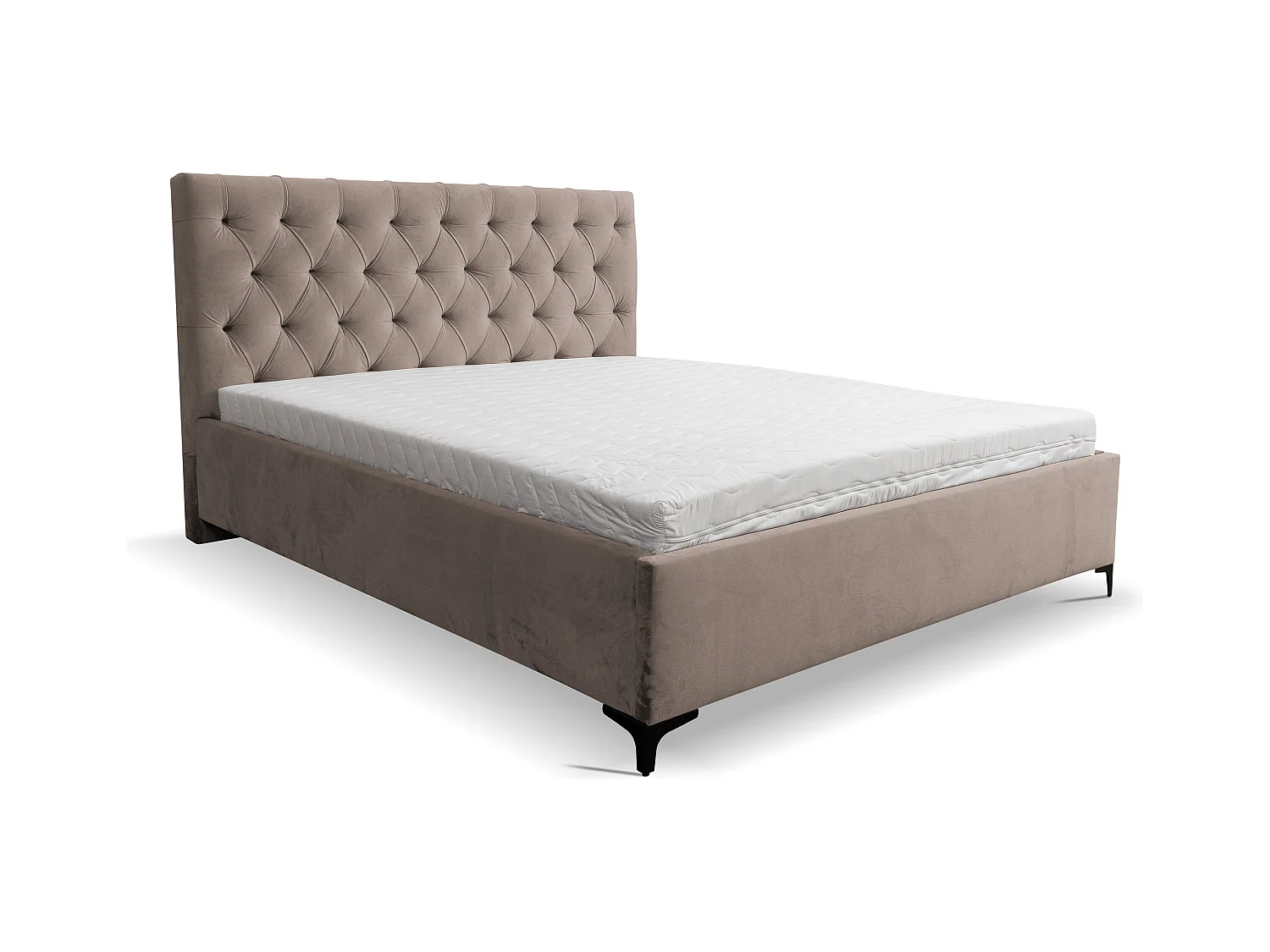 Lit rembourré Chesterfield avec tête de lit, 180 x 200 cm, lit double avec coffre de rangement et sommier à lattes en métal, tissu velours, couleur : marron