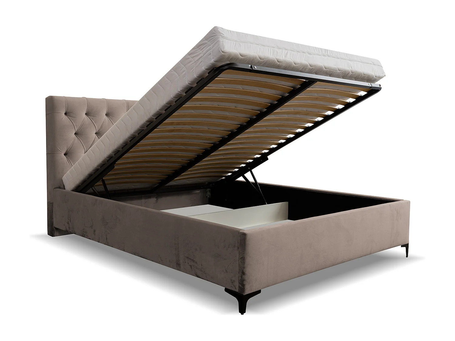 Lit rembourré Chesterfield avec tête de lit, 180 x 200 cm, lit double avec coffre de rangement et sommier à lattes en métal, tissu velours, couleur : marron