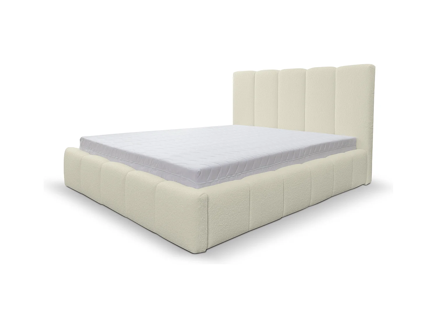 Lit rembourré Marco avec tête de lit, 180 x 200 cm, lit double avec coffre de rangement et sommier à lattes en métal, tissu bouclé, couleur : beige