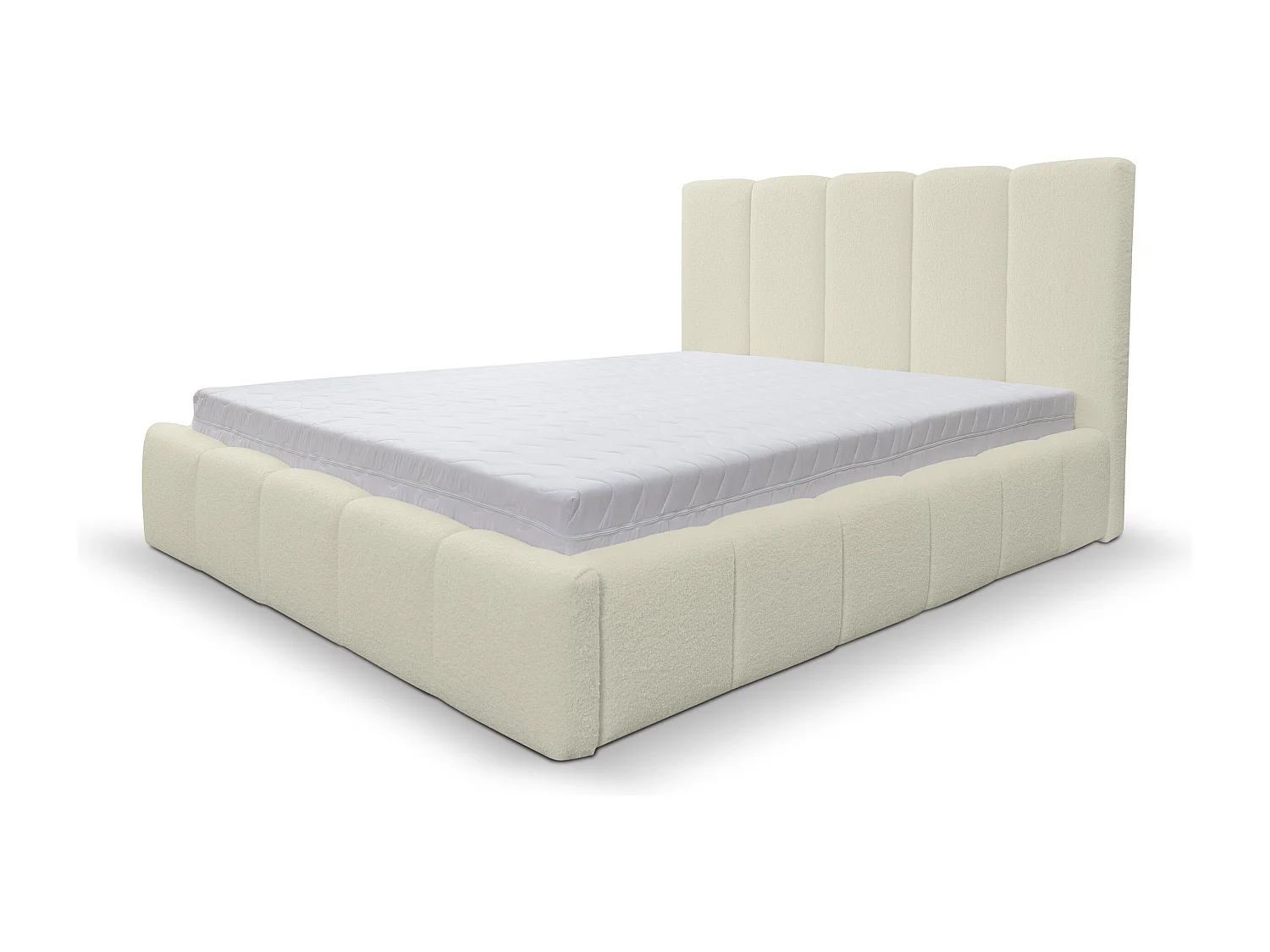 Lit rembourré Marco avec tête de lit, 180 x 200 cm, lit double avec coffre de rangement et sommier à lattes en métal, tissu bouclé, couleur : beige