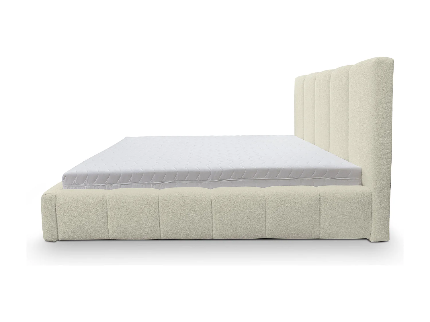 Lit rembourré Marco avec tête de lit, 180 x 200 cm, lit double avec coffre de rangement et sommier à lattes en métal, tissu bouclé, couleur : beige