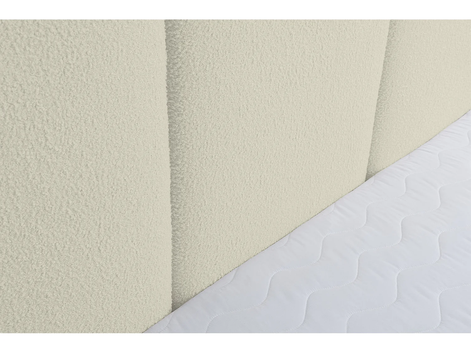 Lit rembourré Basti avec tête de lit, 180 x 200 cm, lit double avec coffre de rangement et sommier à lattes en métal, tissu bouclé, couleur : beige