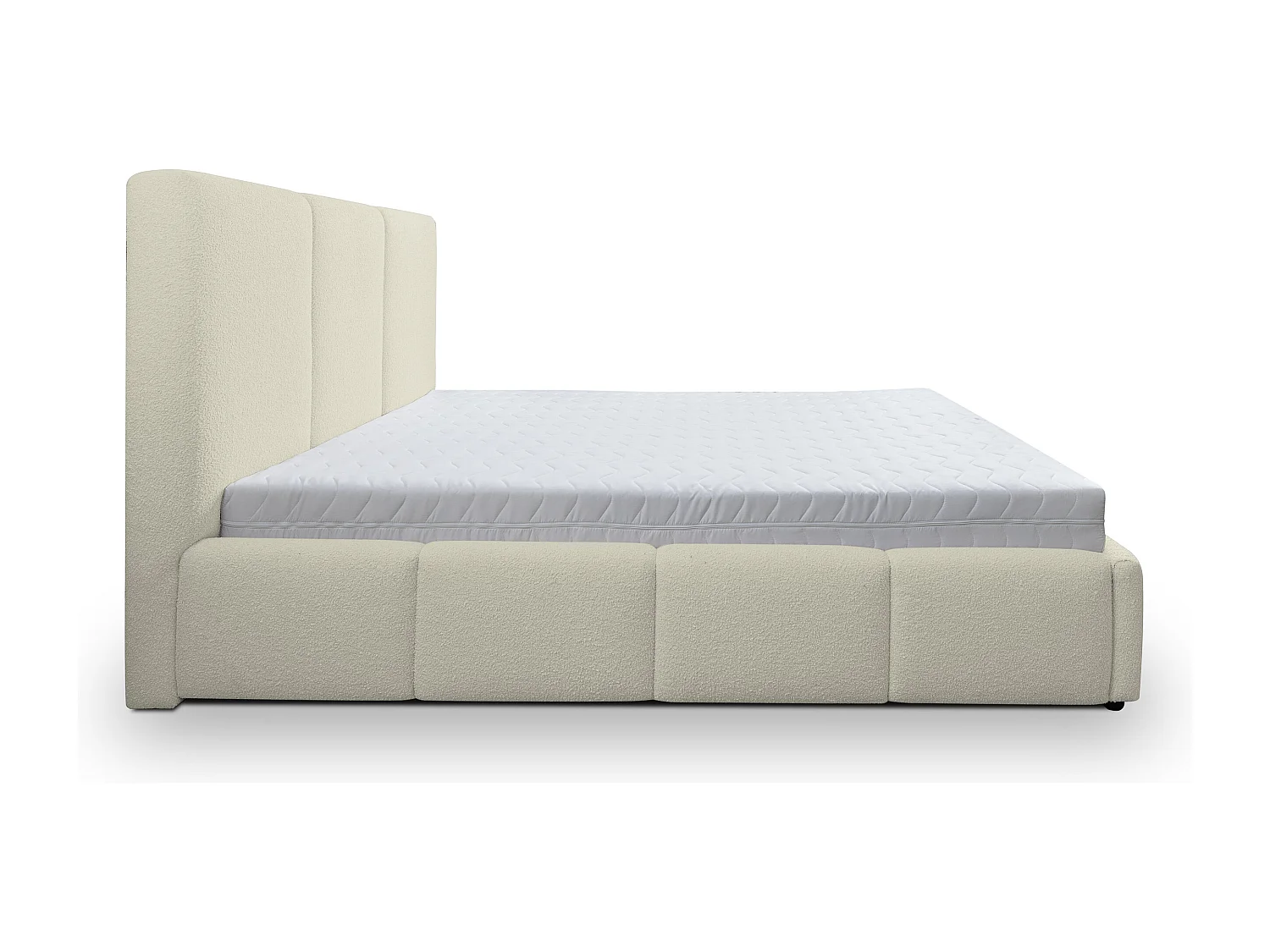 Lit rembourré Basti avec tête de lit, 180 x 200 cm, lit double avec coffre de rangement et sommier à lattes en métal, tissu bouclé, couleur : beige