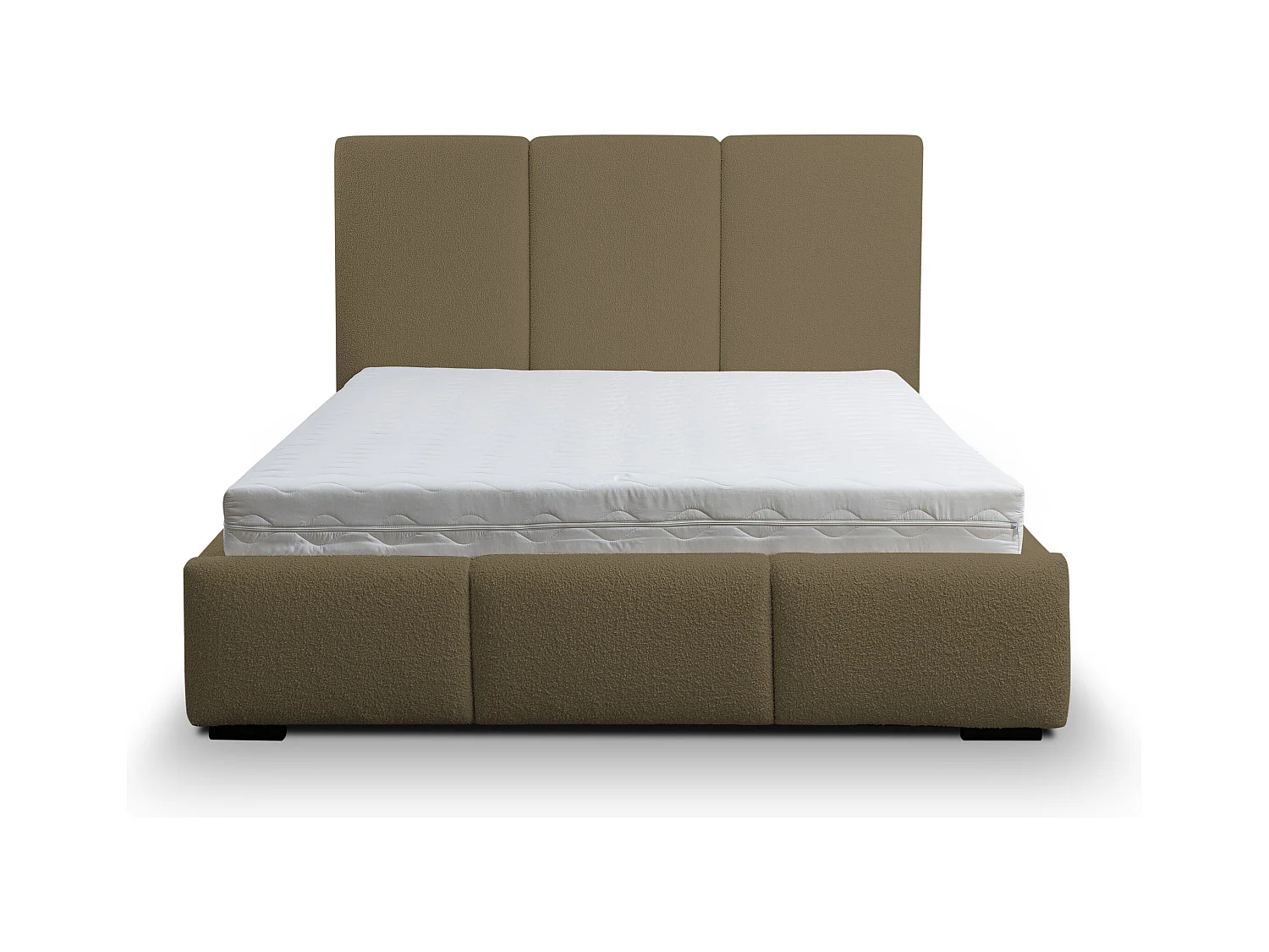 Lit rembourré Basti avec tête de lit, 140 x 200 cm, lit double avec coffre de rangement et sommier à lattes en métal, tissu bouclé, couleur : marron