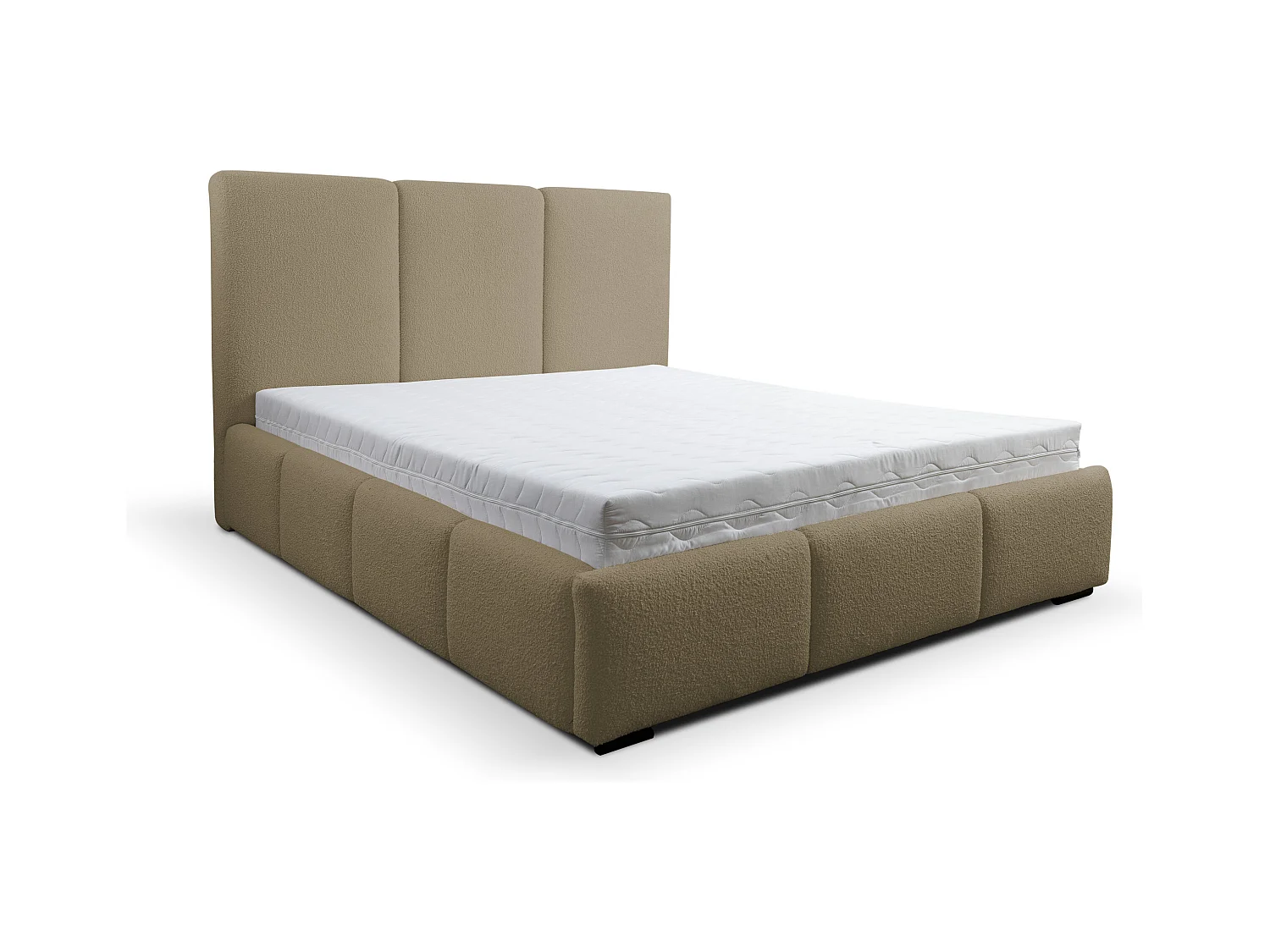 Lit rembourré Basti avec tête de lit, 140 x 200 cm, lit double avec coffre de rangement et sommier à lattes en métal, tissu bouclé, couleur : marron