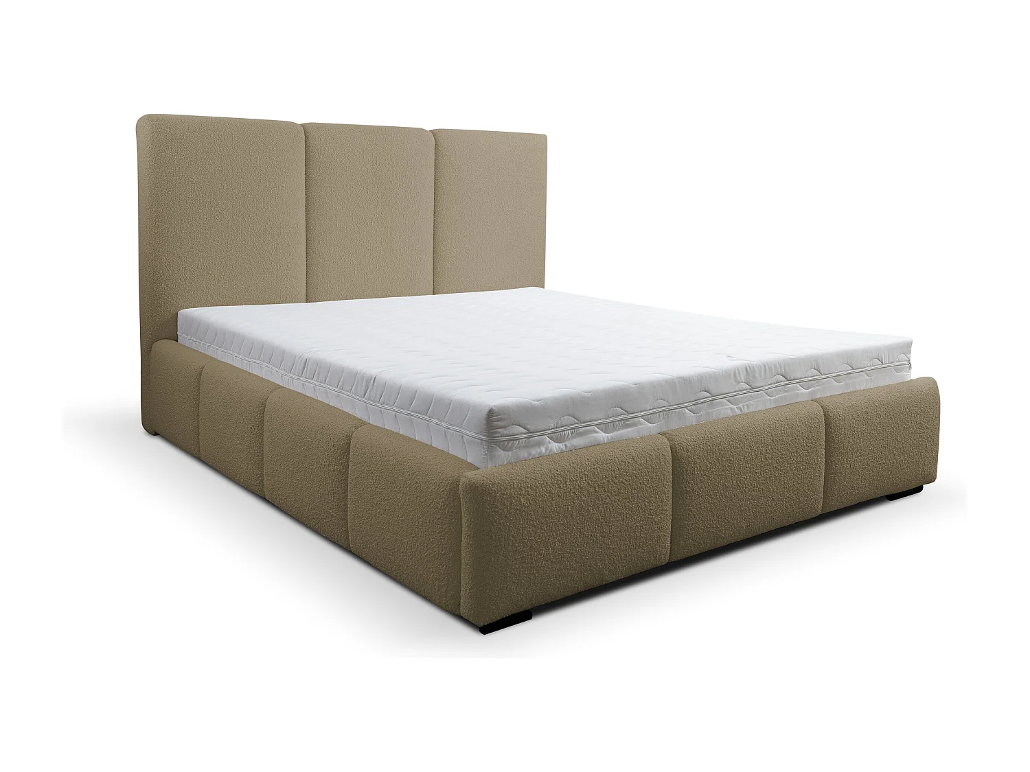 Lit rembourré Basti avec tête de lit, 140 x 200 cm, lit double avec coffre de rangement et sommier à lattes en métal, tissu bouclé, couleur : marron