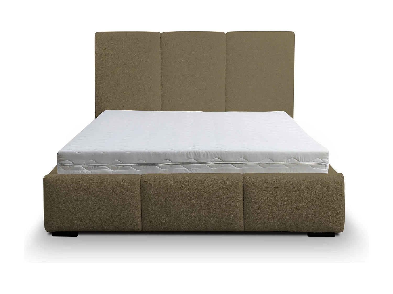 Lit rembourré Basti avec tête de lit, 140 x 200 cm, lit double avec coffre de rangement et sommier à lattes en métal, tissu bouclé, couleur : marron