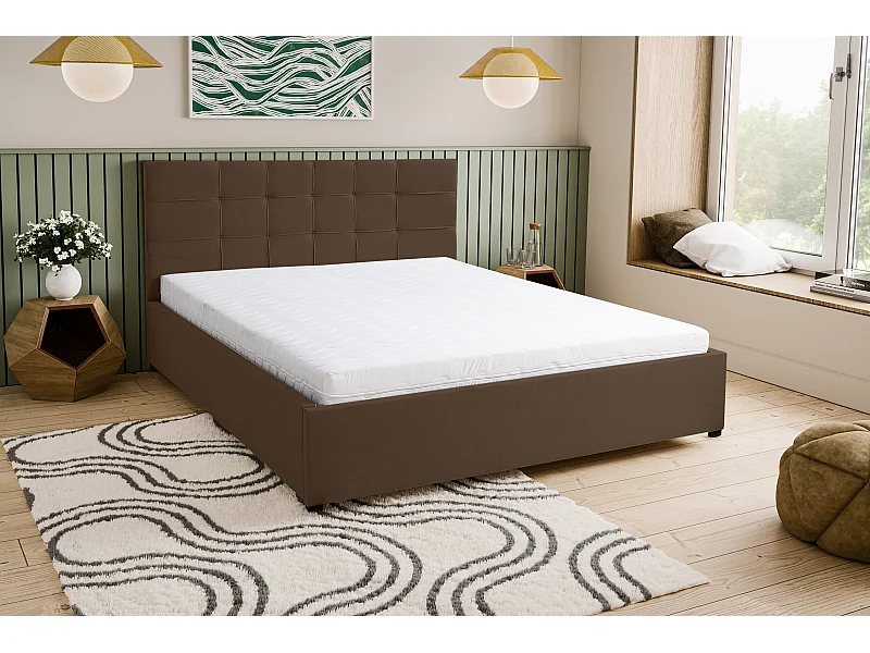 Lit rembourré JESSA avec tête de lit, 160 x 200 cm, lit double avec coffre de rangement et sommier à lattes en velours, velours, couleur : marron