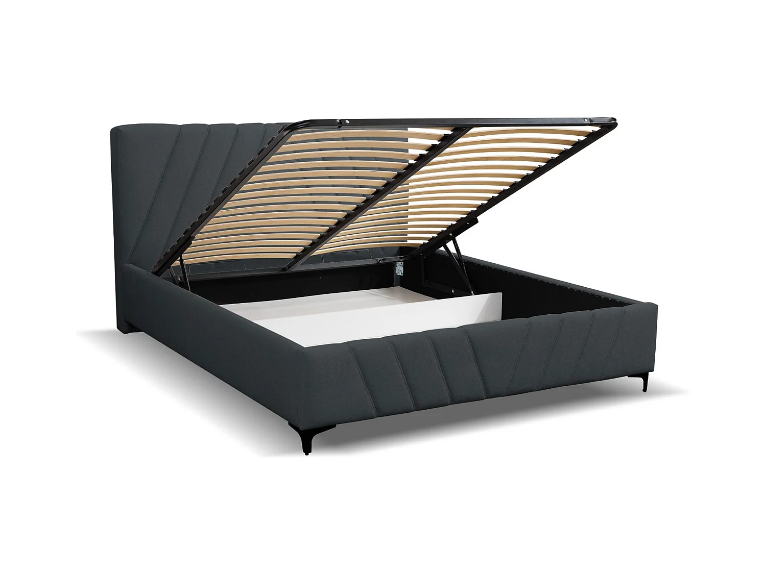 Lit rembourré Capri  avec tête de lit, 160 x 200 cm, lit double avec coffre de rangement et sommier à lattes en métal, tissu velours, couleur : noir