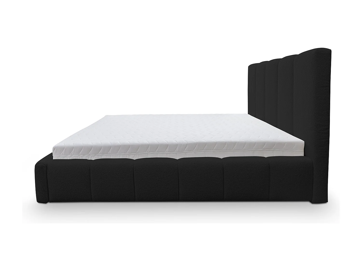 Lit rembourré Marco avec tête de lit, 180 x 200 cm, lit double avec coffre de rangement et sommier à lattes en métal, tissu bouclé, couleur : noir